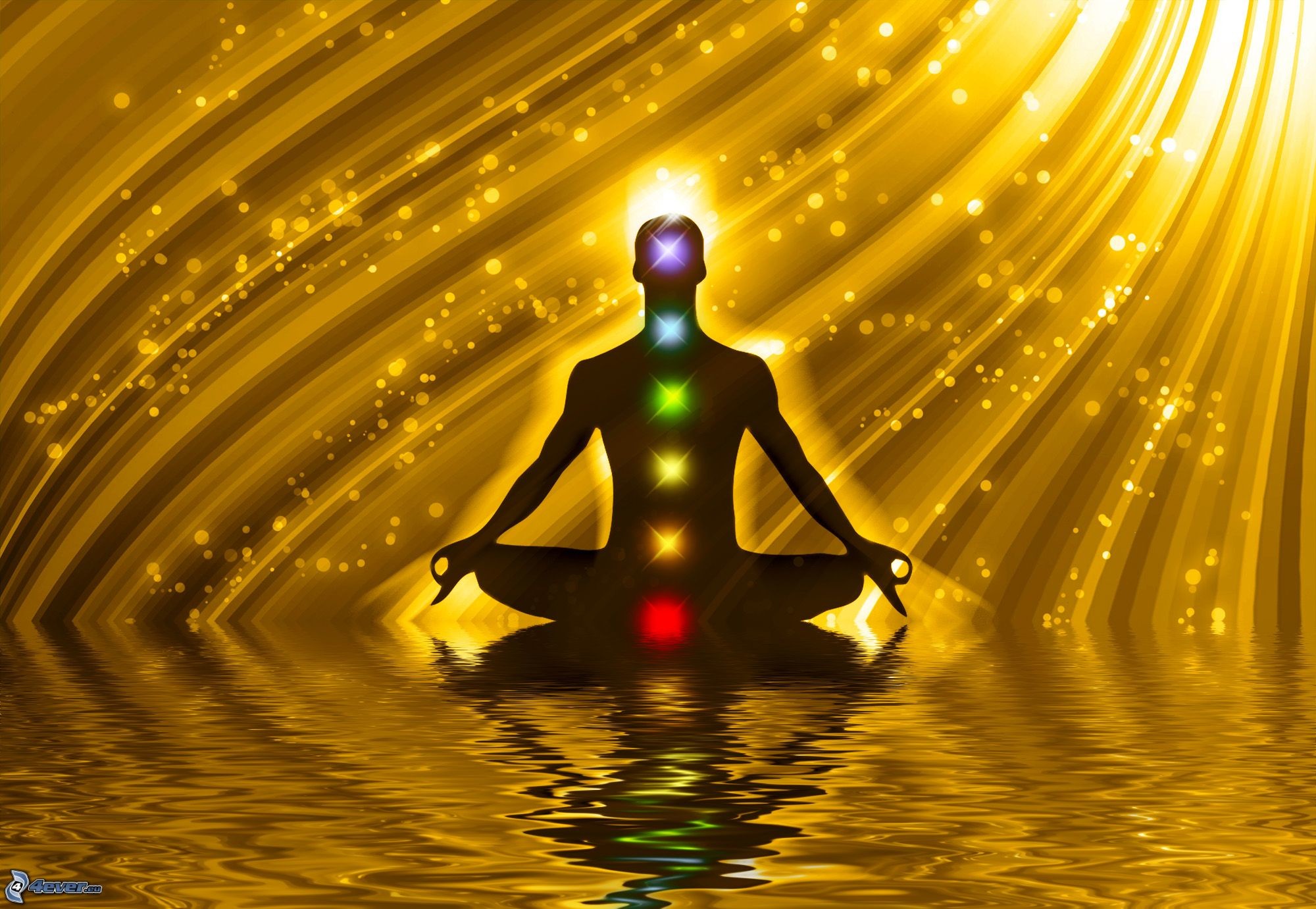 Chakra, Posizione del loto, Silhouette, Energia, Oro, Full HD, sfondo desktop