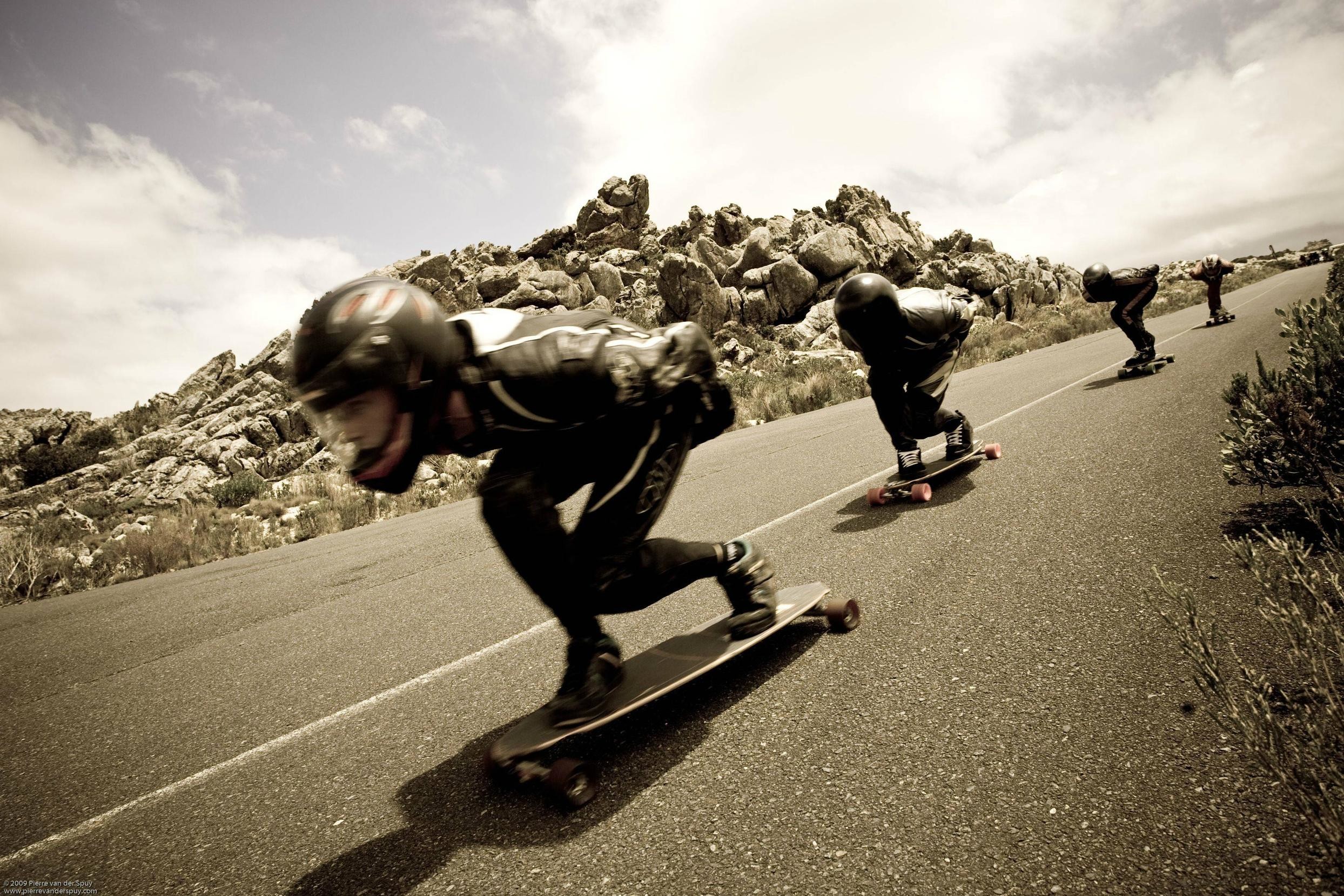 Longboard, Downhill, Gruppo di rider, Strada, Full HD, sfondo per PC