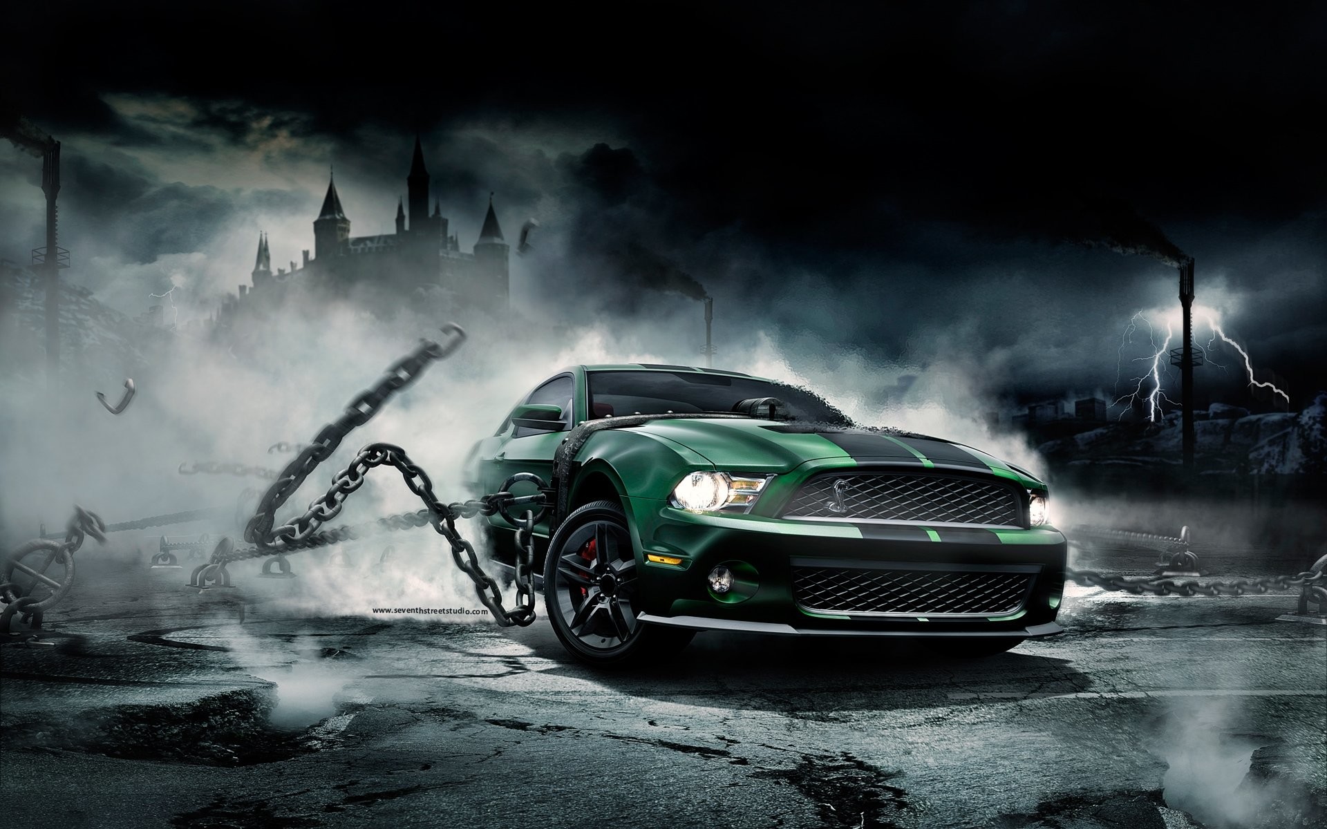 Ford Mustang, Catene, Castello, Arte digitale, 1920x1200, sfondo MacBook Pro