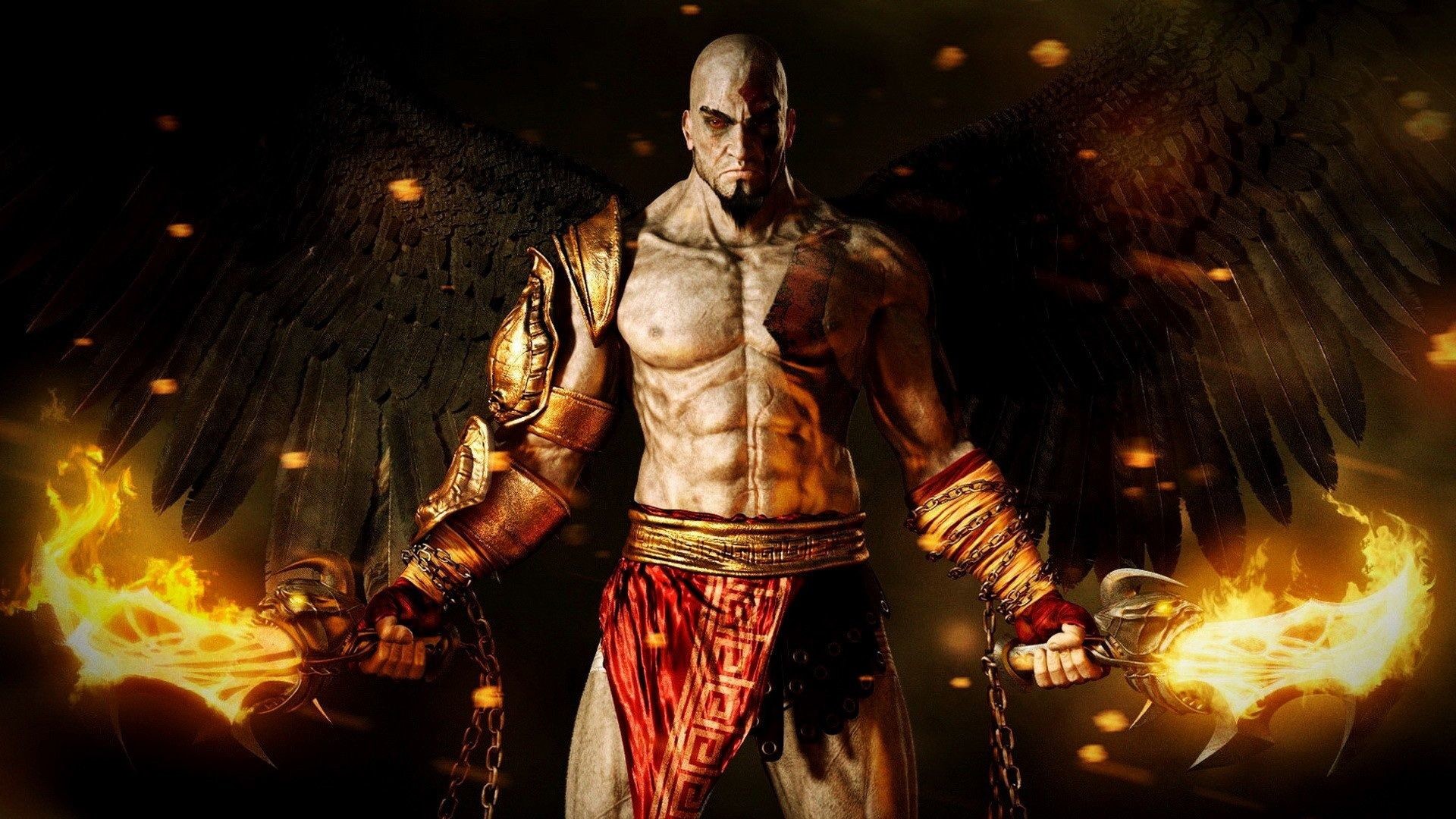 Kratos, God of War III, Ali, Lame del Caos, Fuoco, 1920x1080, sfondo per PC