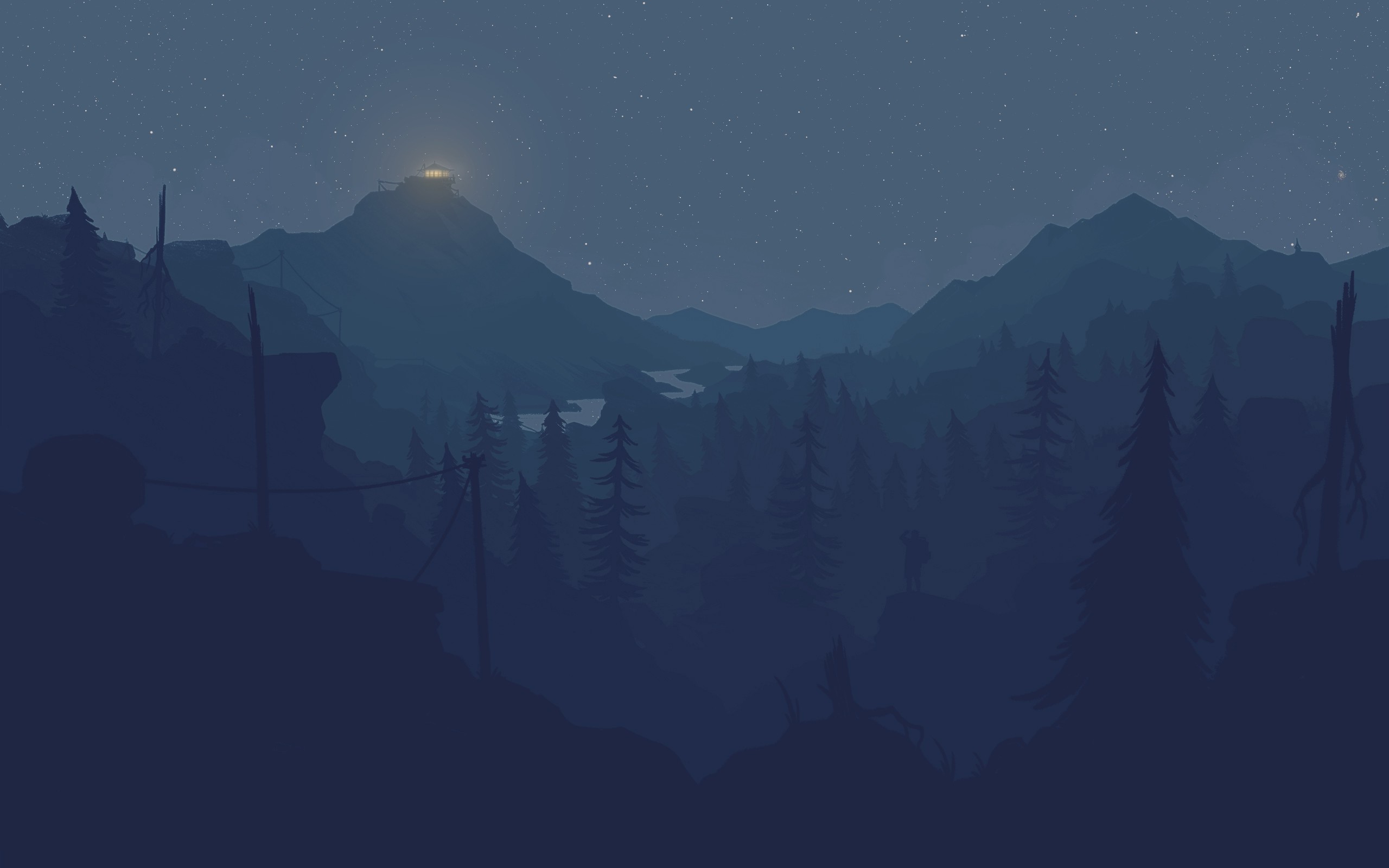 Firewatch, Notte, Montagne, Grigio-blu, 2K 1600p, sfondo desktop