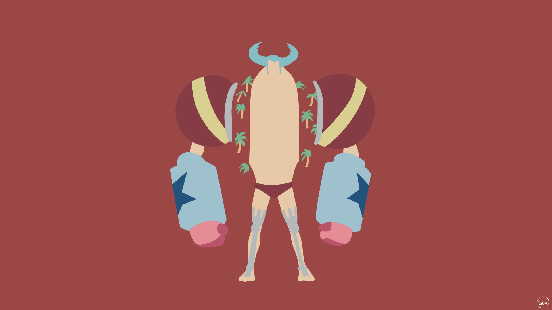 Franky, One Piece, Minimalismo, Sfondo rosso, 16:9 Full HD, wallpaper widescreen