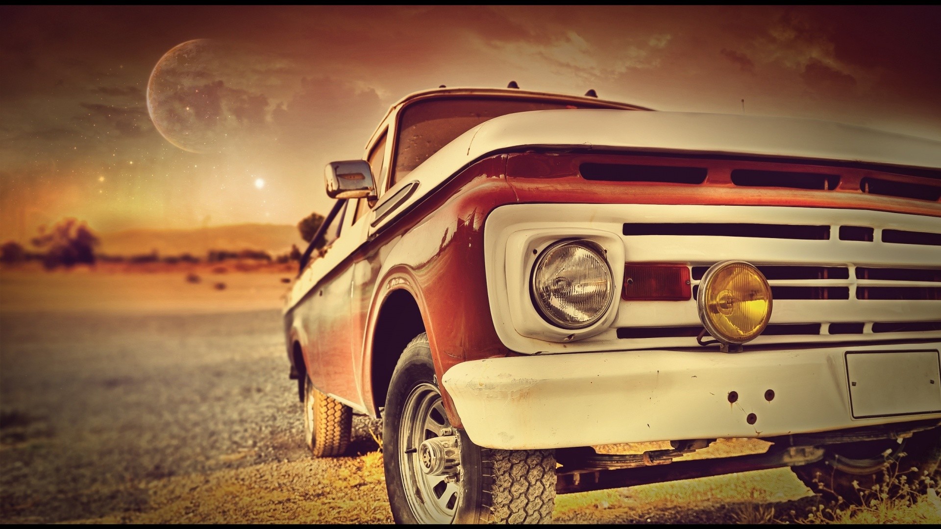 Ford F-100, Pick-up, Auto d'epoca, Tramonto, 16:9 Full HD, sfondo widescreen
