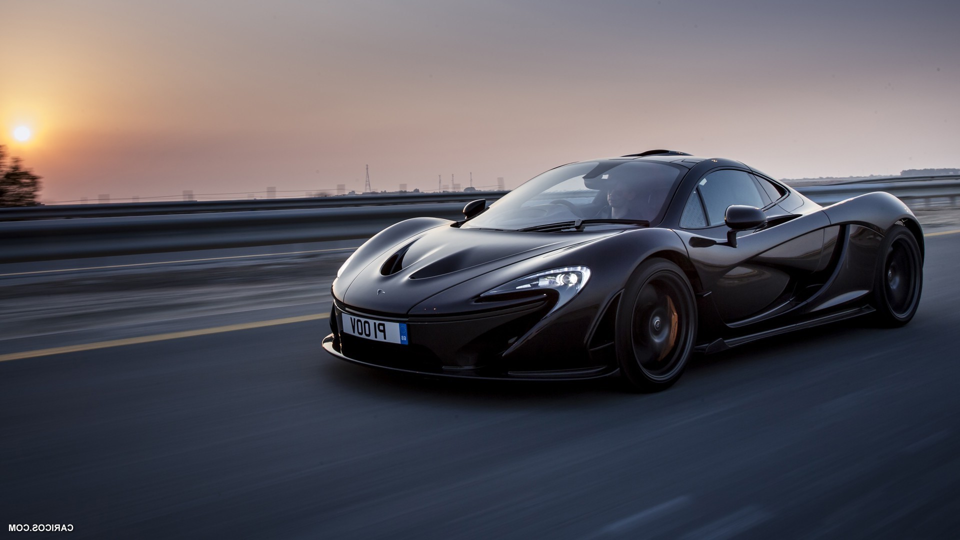 McLaren P1, Nero, Strada, Tramonto, 1920x1080, immagine di sfondo