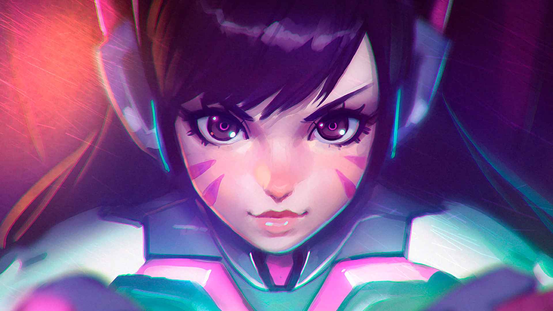 D.Va, Overwatch, Primo piano, Toni viola, Full HD 1080p, sfondo desktop