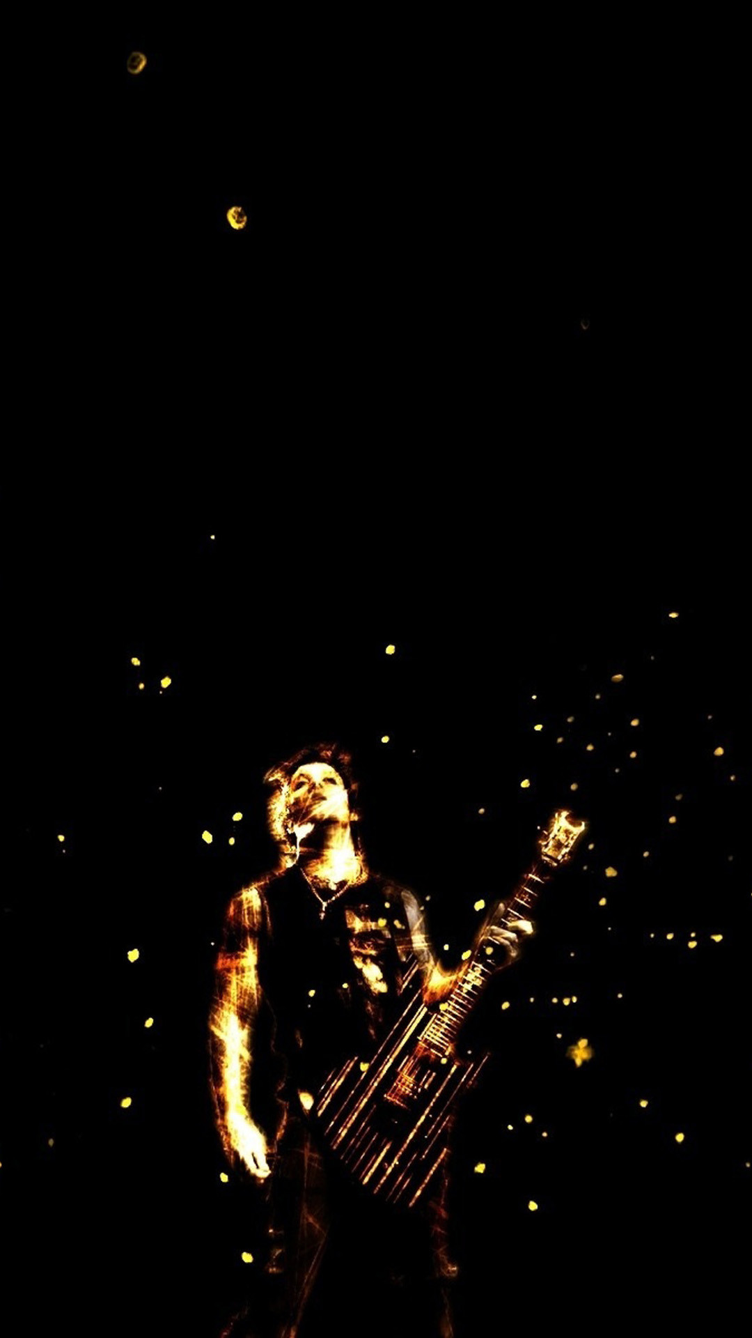 Chitarrista, Concerto, Sfondo nero, Scintille, 1080x1920, schermata di blocco iPhone