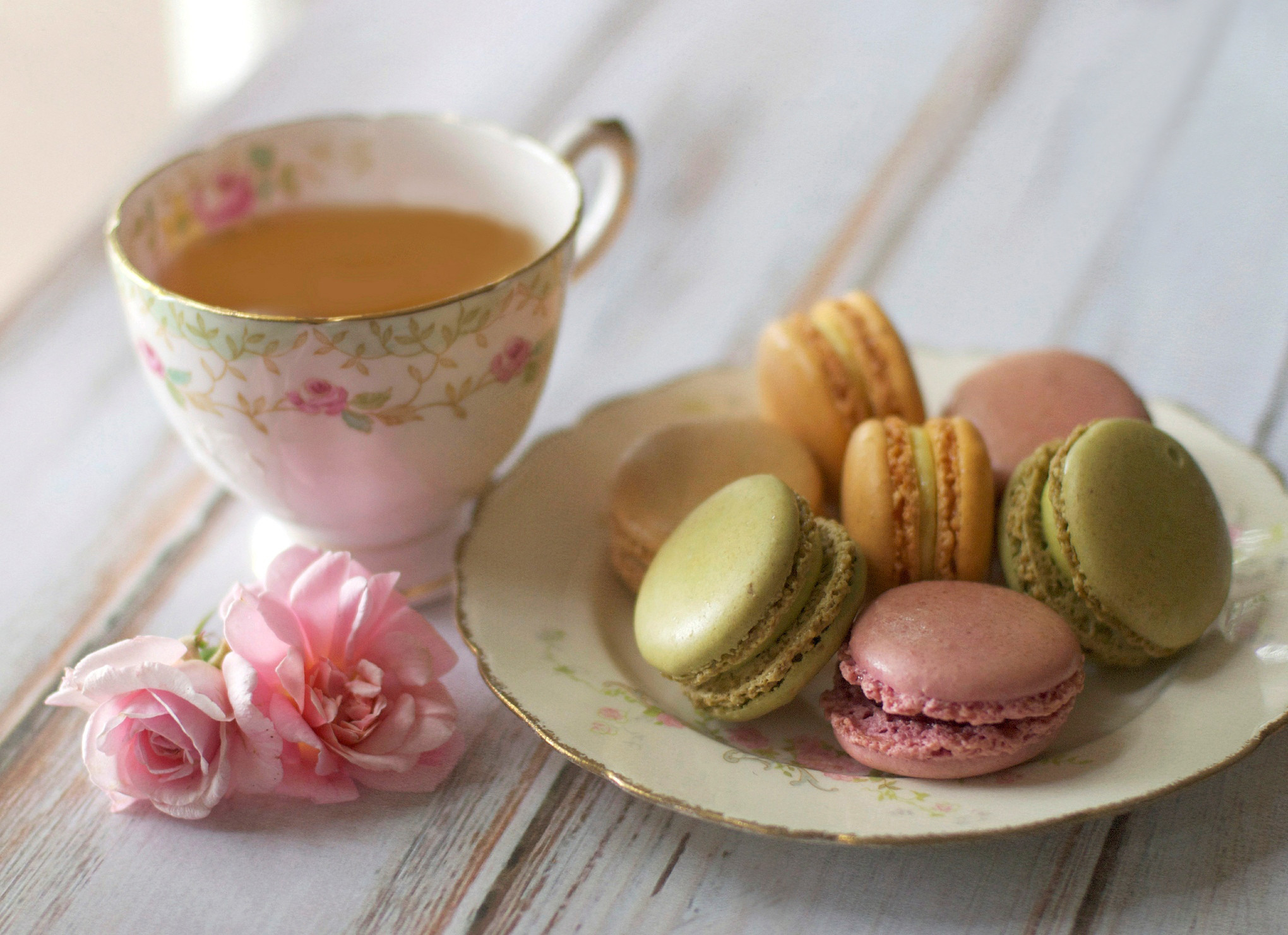Macarons, Tazza da tè, Rose, Vintage, sfondo per iPhone