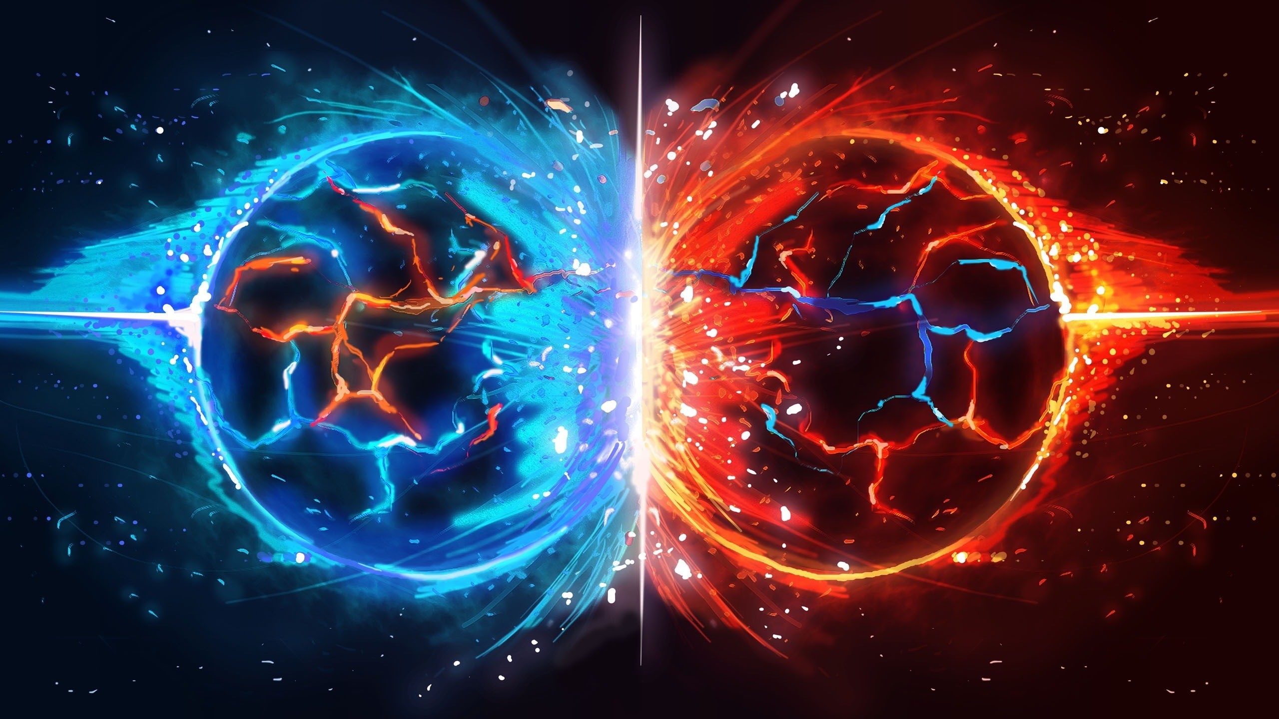 Fuoco e ghiaccio, Sfere, Arte digitale, Rosso e blu, 2K, sfondo desktop