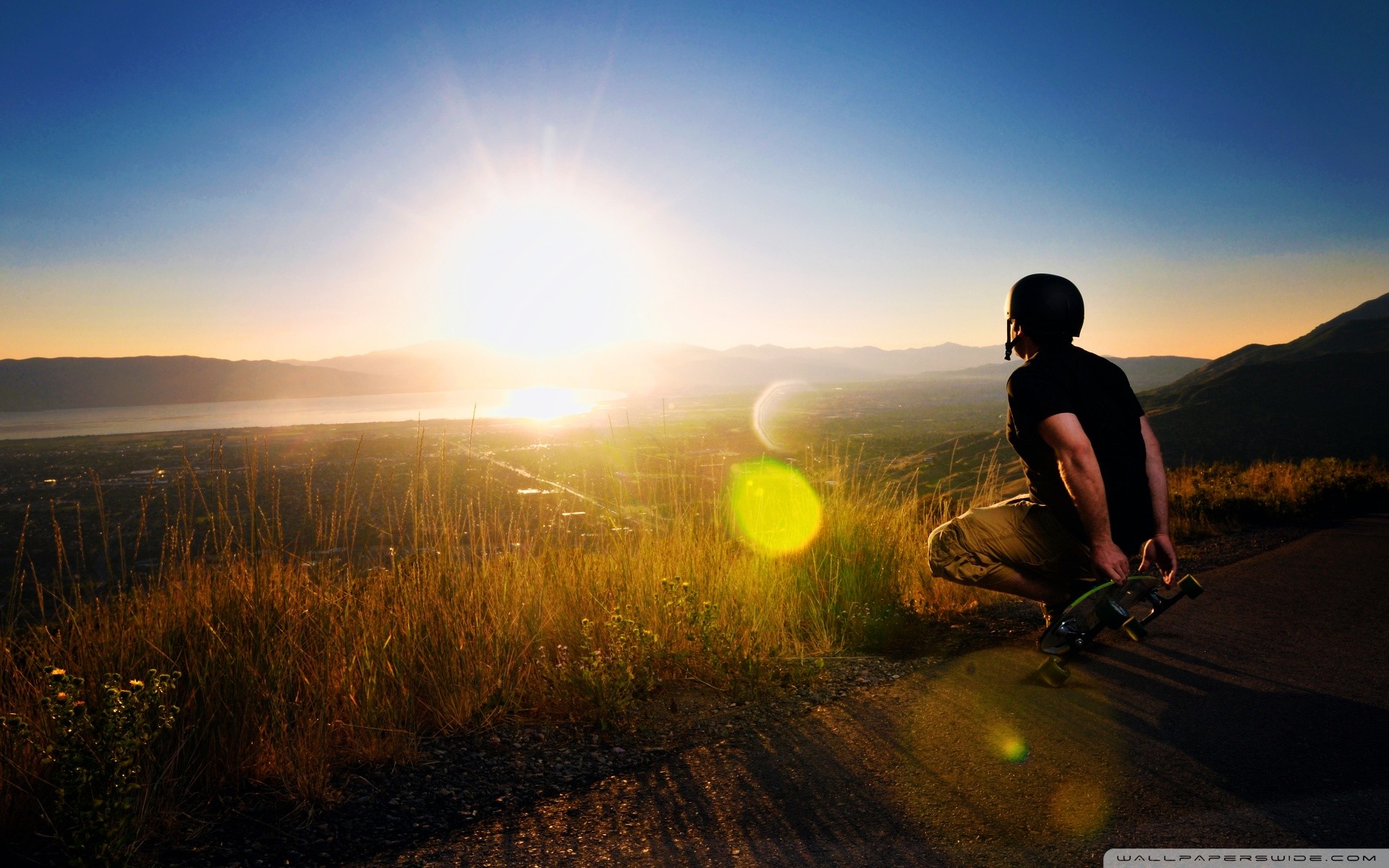 Longboard, Tramonto, Controluce, Collina, 1920x1200, sfondo per PC