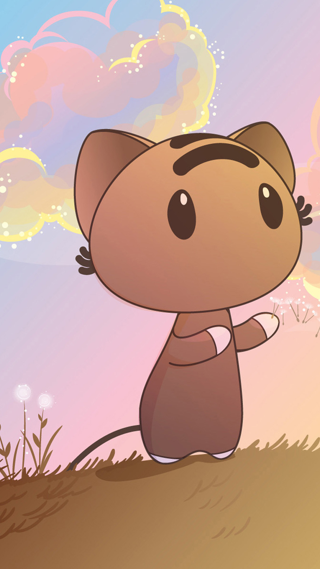 Gattino, Illustrazione, Pastello, Full HD, sfondo per iPhone e Android