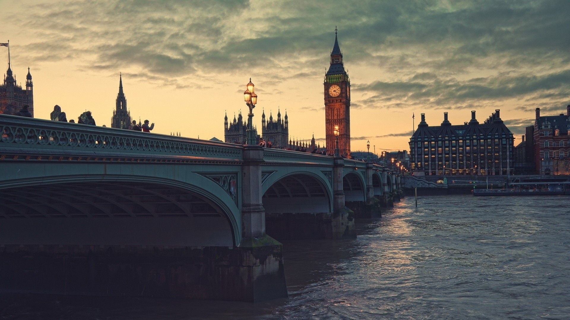 Big Ben, Westminster Bridge, Londra, Tamigi, Crepuscolo, 16:9 Full HD, sfondo widescreen