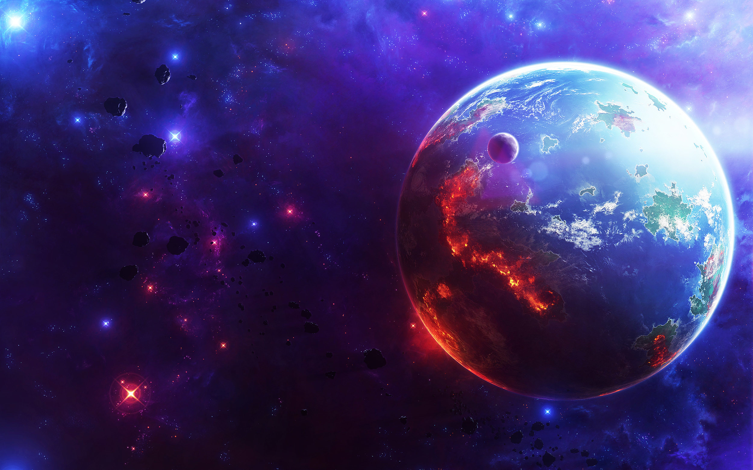 Pianeta, Asteroidi, Spazio, Nebulosa, Viola, 2500x1563, sfondo MacBook Pro