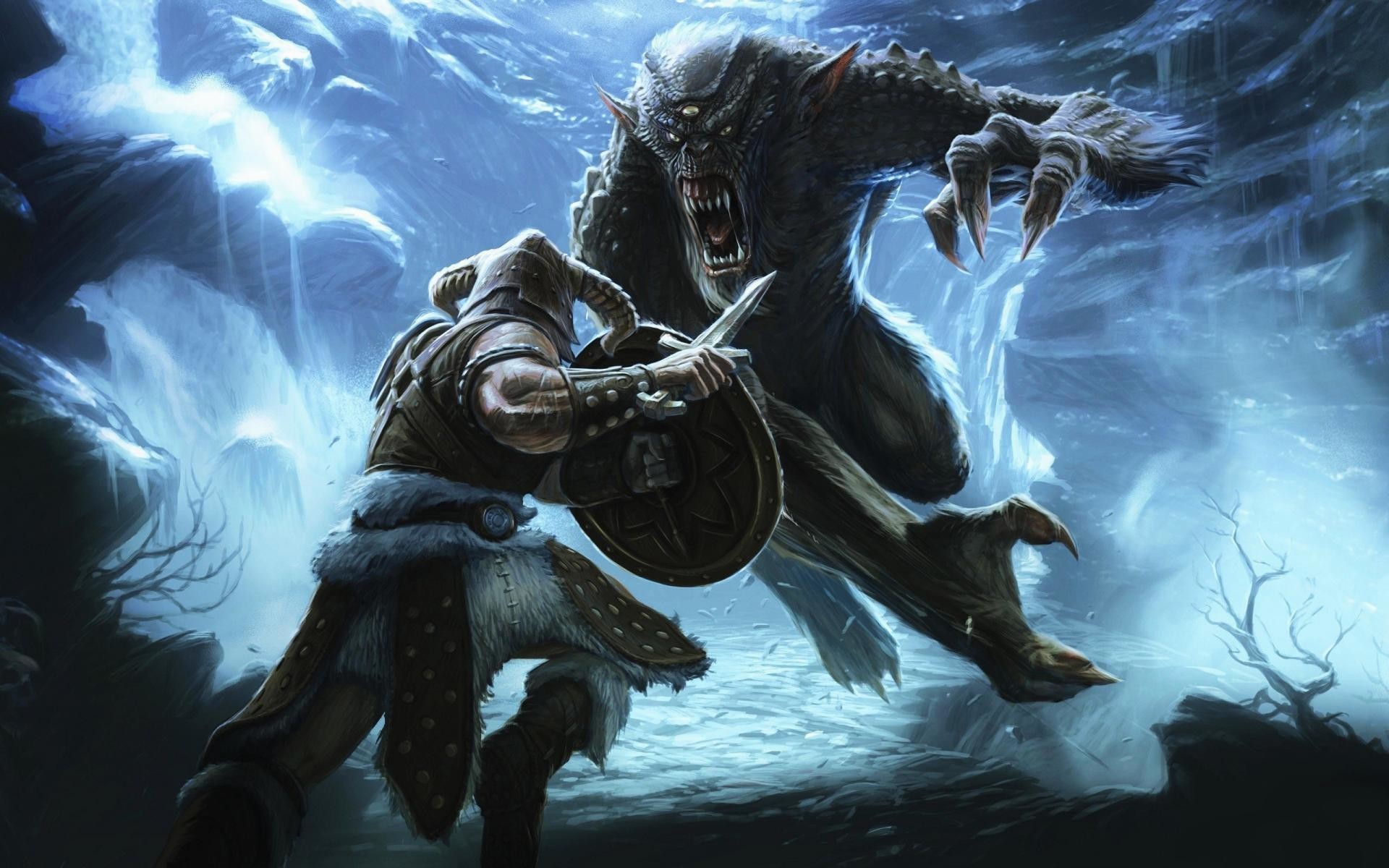 Lupo mannaro, Guerriero vichingo, Scudo, Battaglia, Fantasy, Full HD, wallpaper per portatile