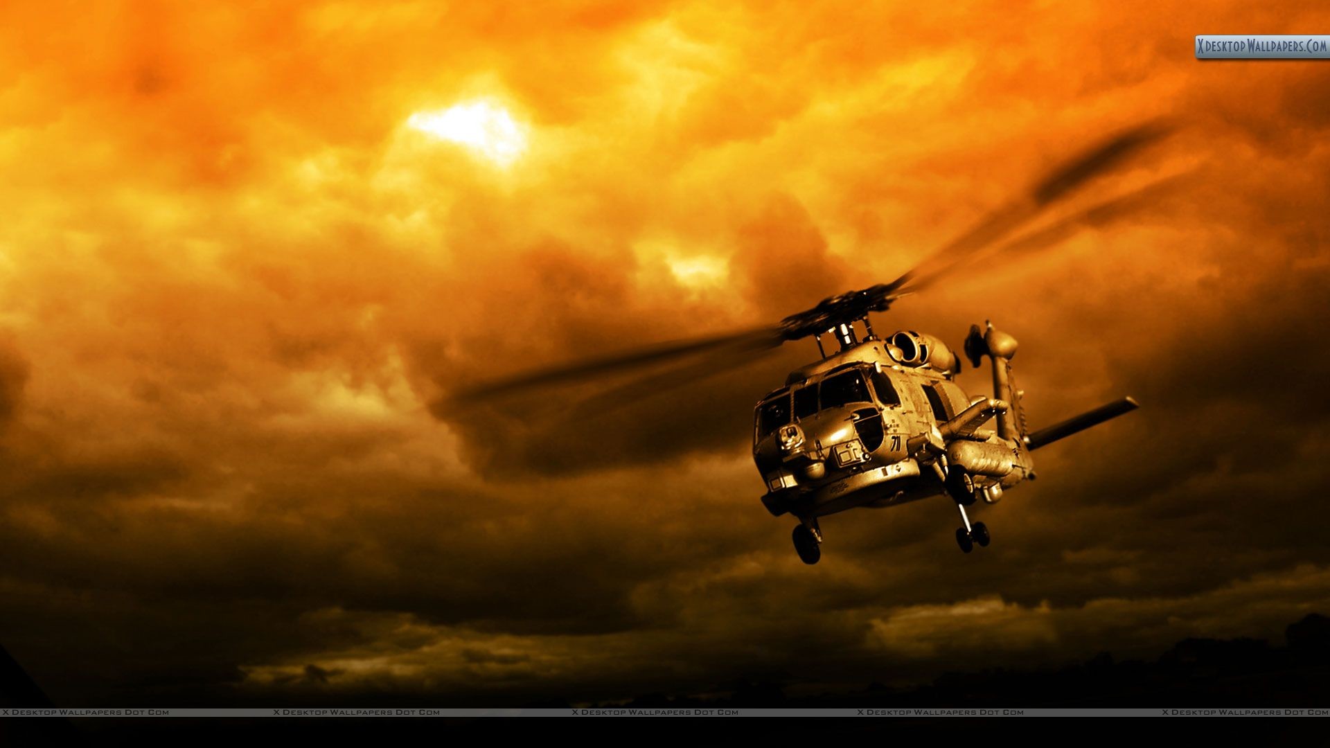 Elicottero, Cielo arancione, Nuvole, Sole, Full HD, wallpaper per portatile
