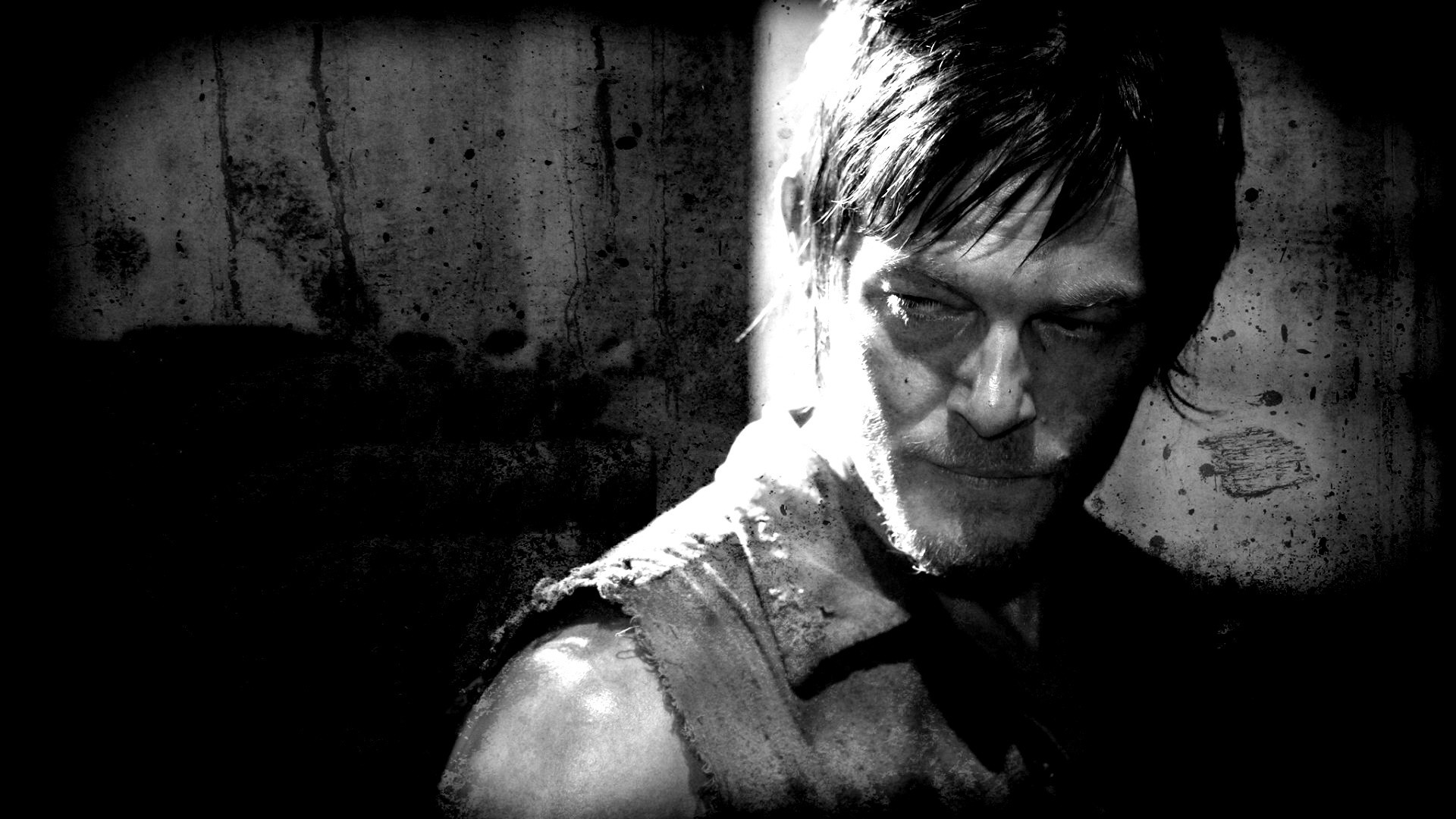 Daryl Dixon, Norman Reedus, The Walking Dead, Bianco e nero, Primo piano, sfondo Windows 11