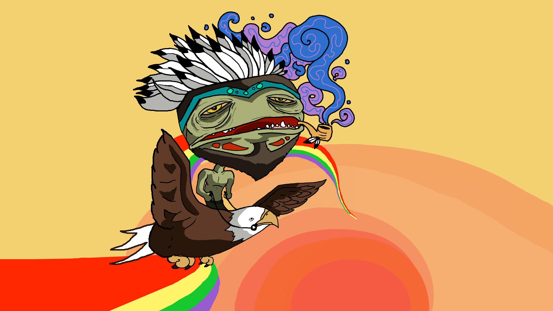 Arte psichedelica, Aquila, Copricapo piumato, Illustrazione, 16:9 Full HD, sfondo widescreen