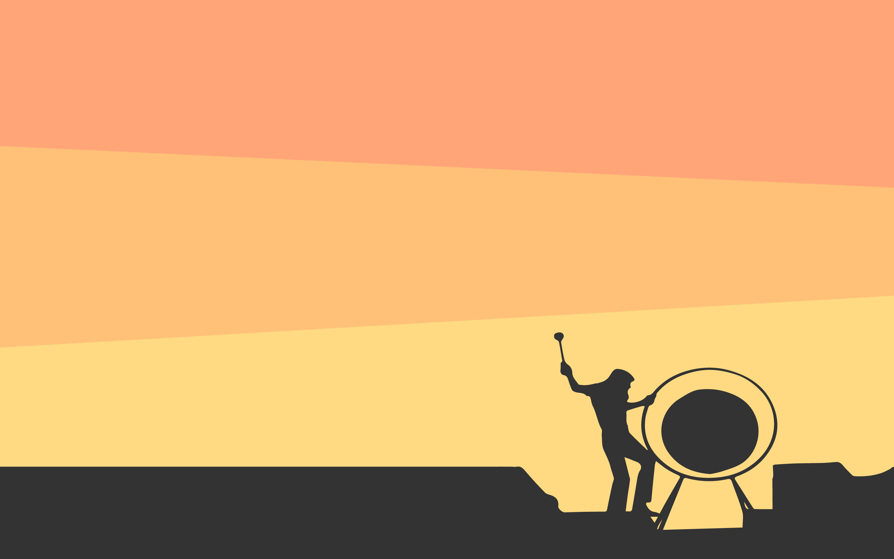 Silhouette, Gong, Flat design, Arancione, 2K, sfondo per PC