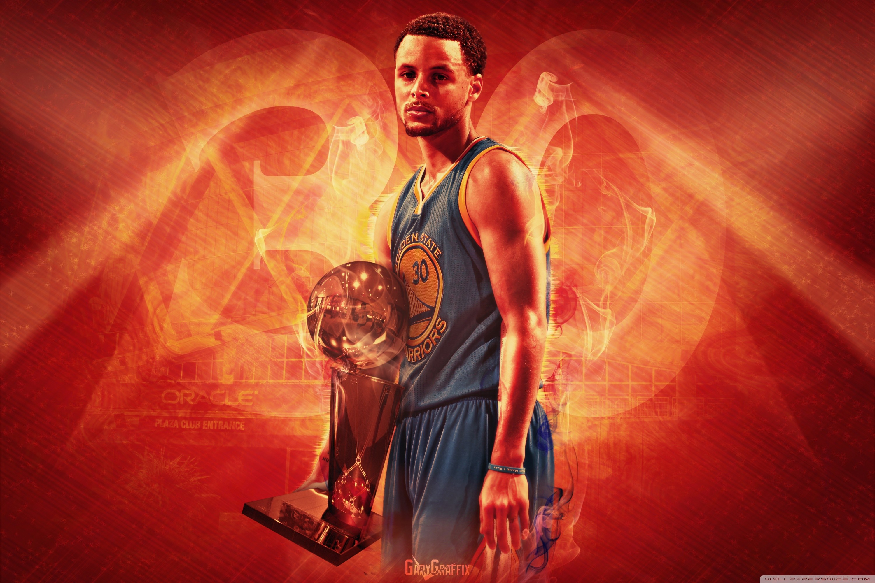 Stephen Curry, Larry O'Brien Trophy, Golden State Warriors, Rosso, sfondo desktop 2K