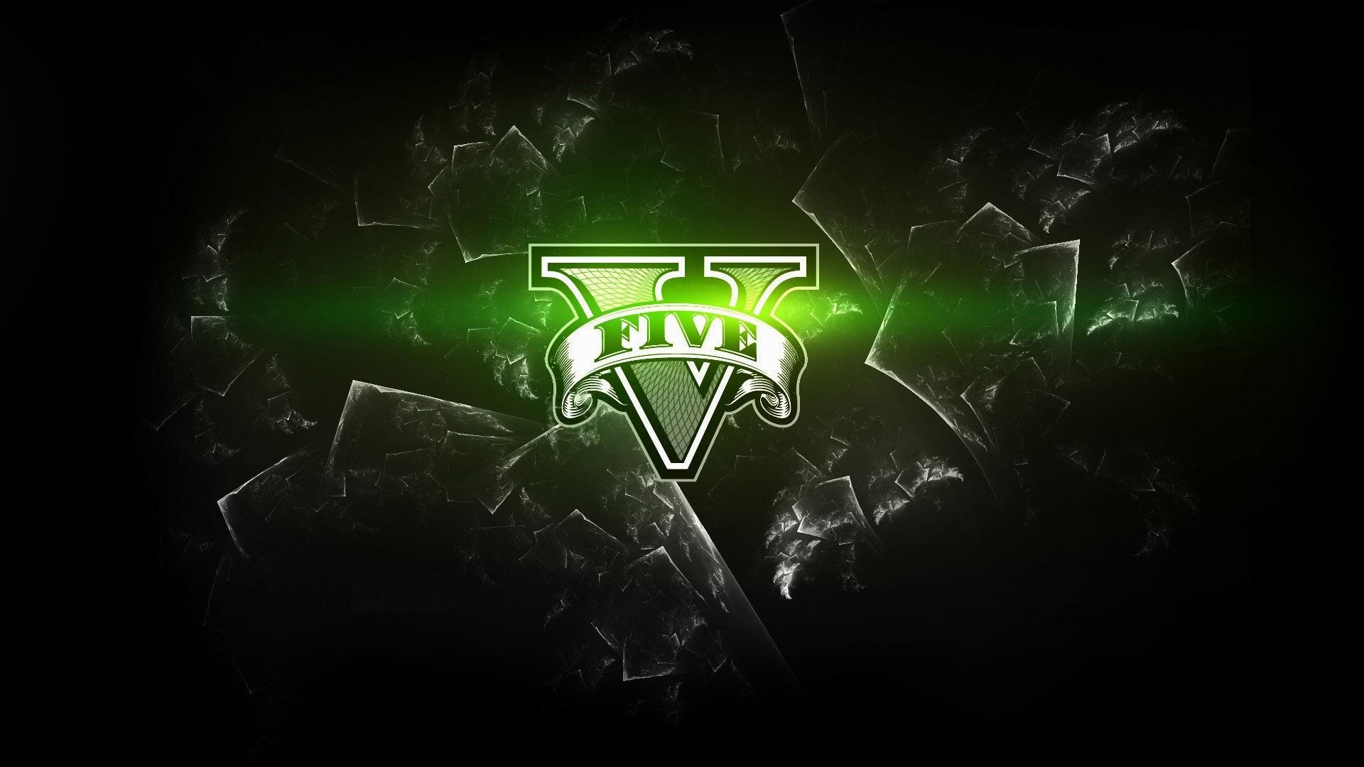 Logo GTA V, Grand Theft Auto V, Luce verde, Sfondo nero, Full HD, wallpaper desktop
