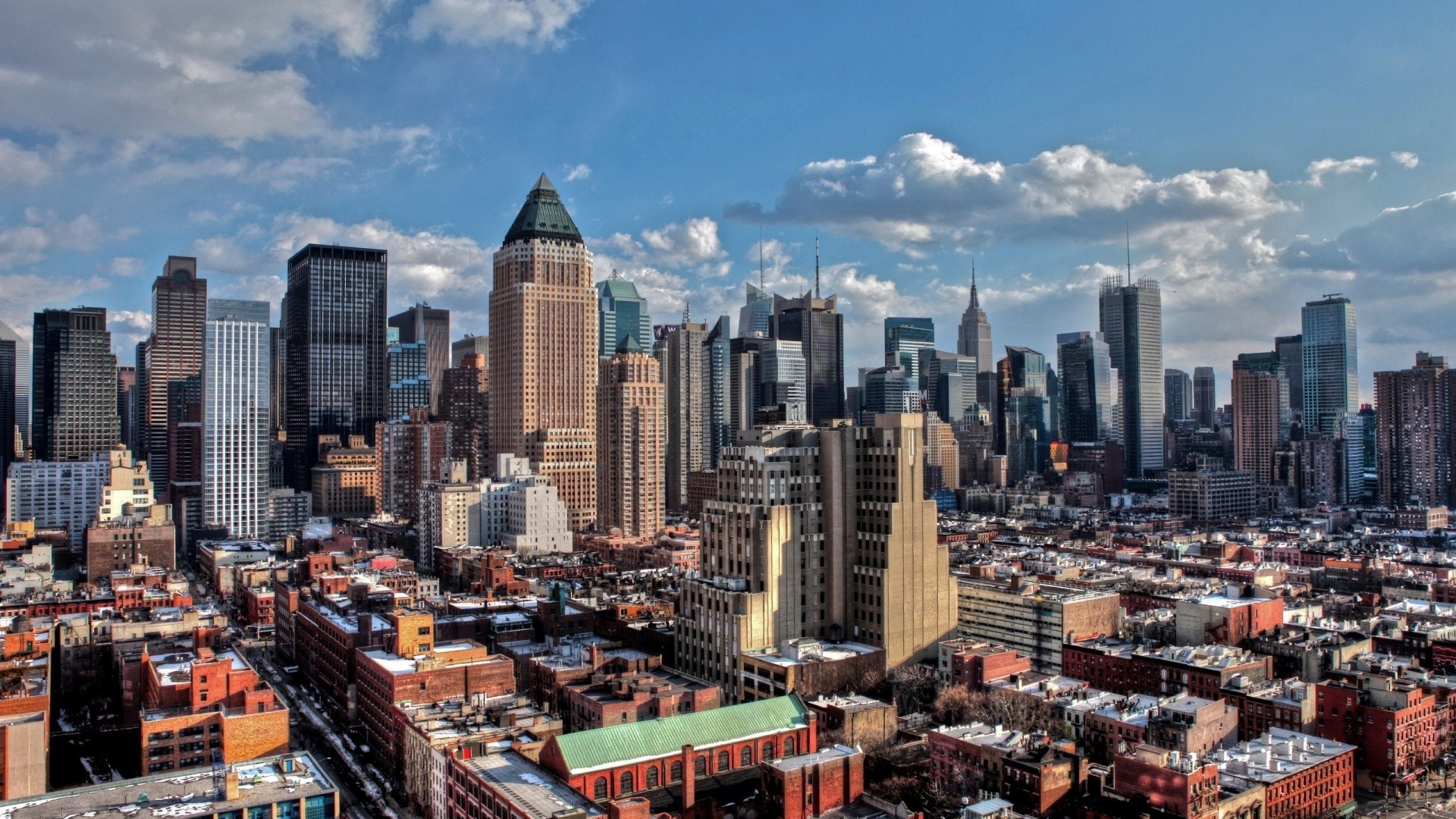 Midtown Manhattan, Grattacieli, Cielo azzurro, Vista aerea, 1920x1080, wallpaper desktop