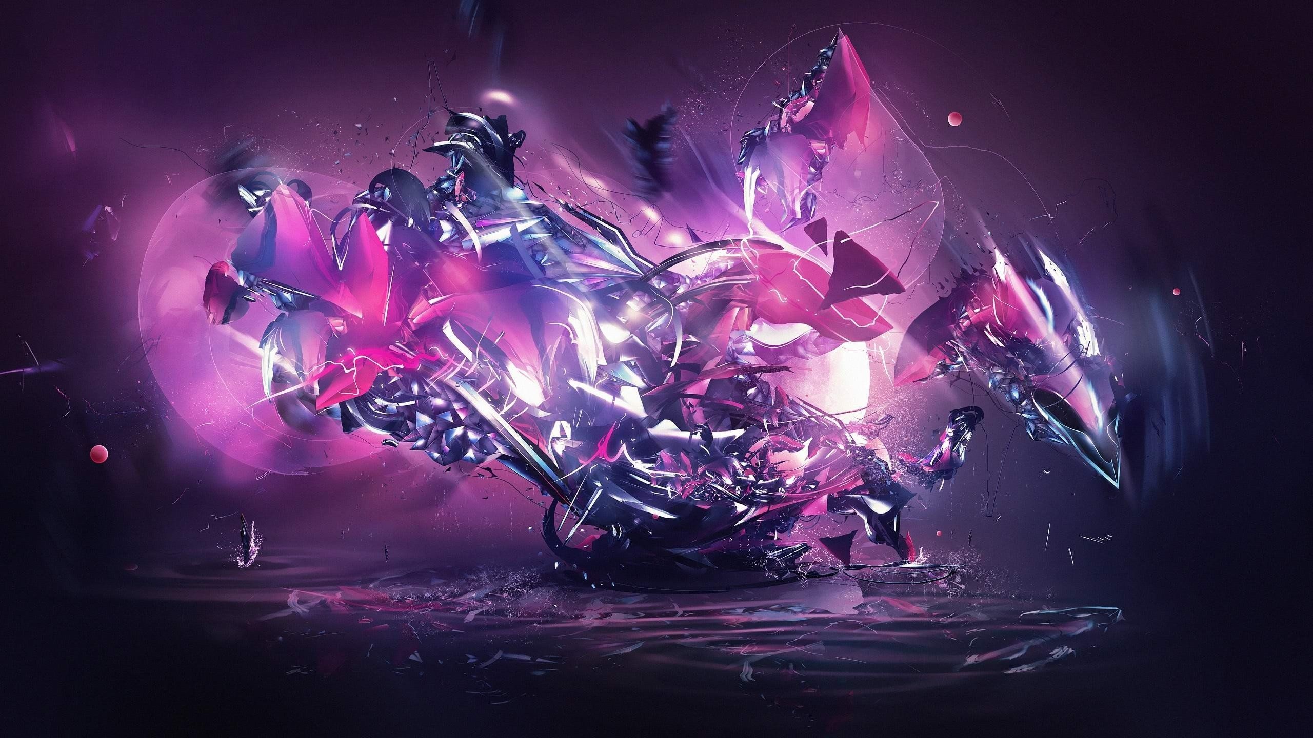 Arte astratta 3D, Rosa, Viola, Forme, Arte digitale, 2560x1440, immagine di sfondo