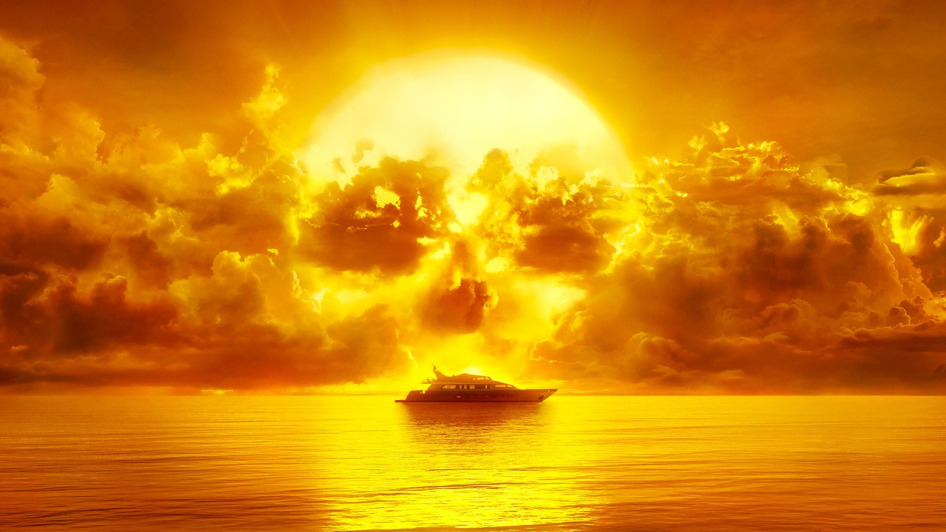 Fear the Walking Dead, Teschio tra le nuvole, Yacht, Tramonto, Oceano, wallpaper Windows 11