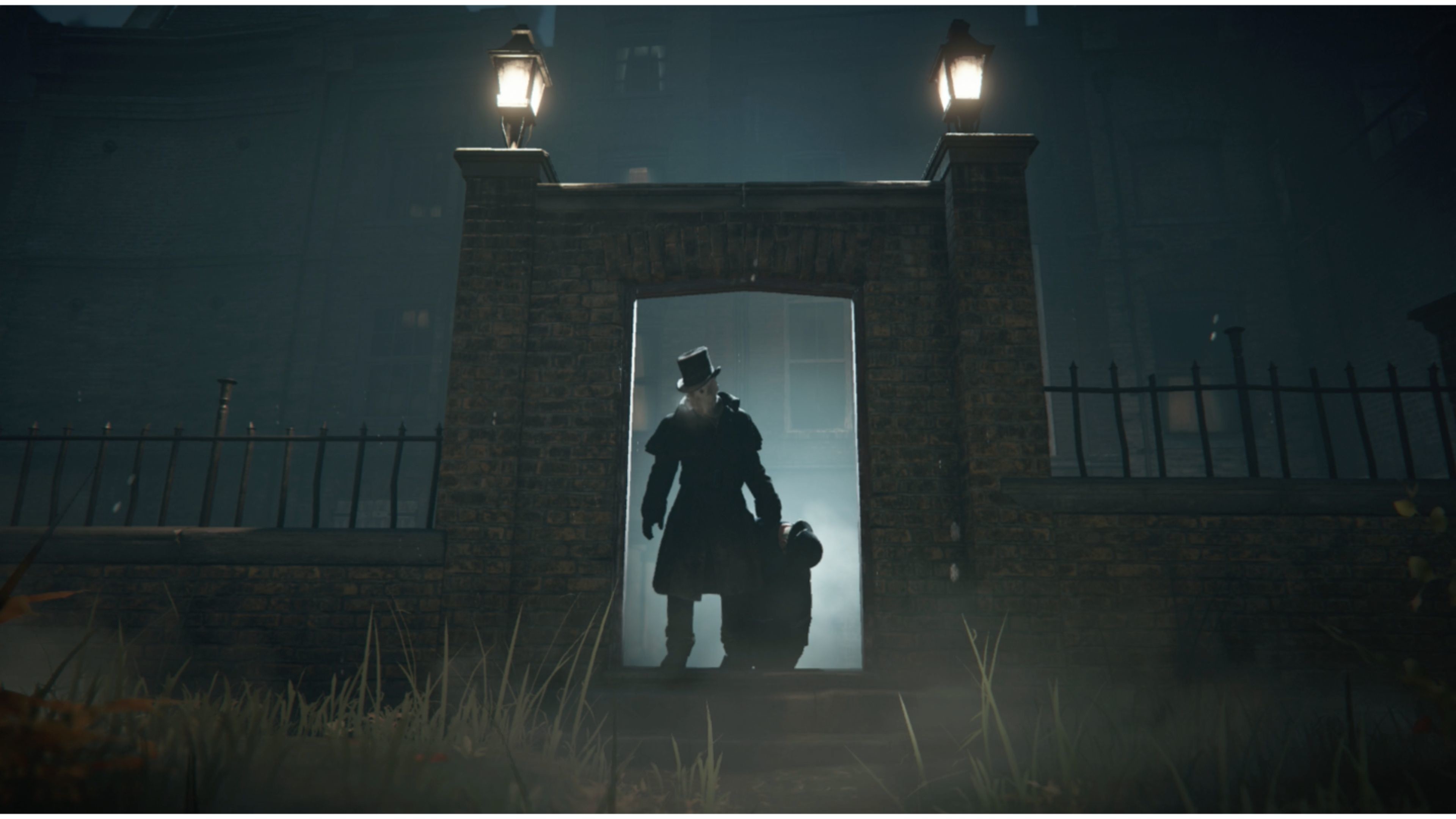 Assassin's Creed Syndicate, Cancello, Lampioni, Silhouette, Notte, sfondo widescreen 4K