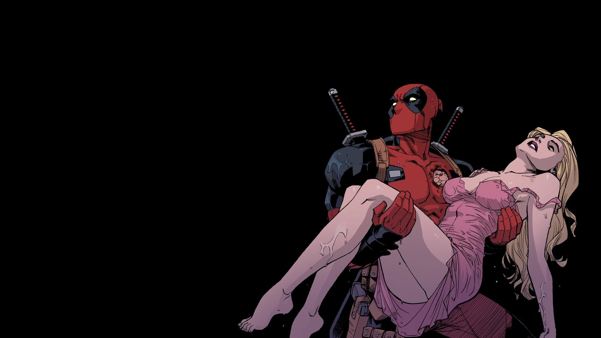 Deadpool, Fumetto, Ragazza bionda, Sfondo nero, Full HD, wallpaper per portatile