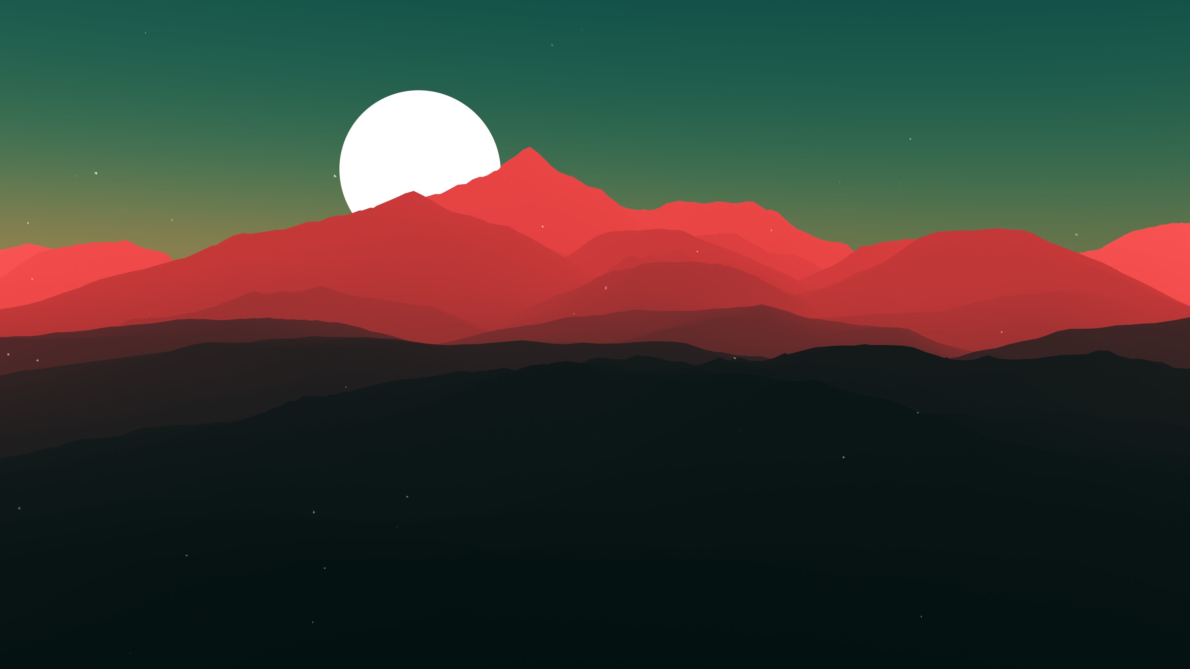 Montagne, Luna, Minimalista, Rosso, 4K 2160p, sfondo desktop