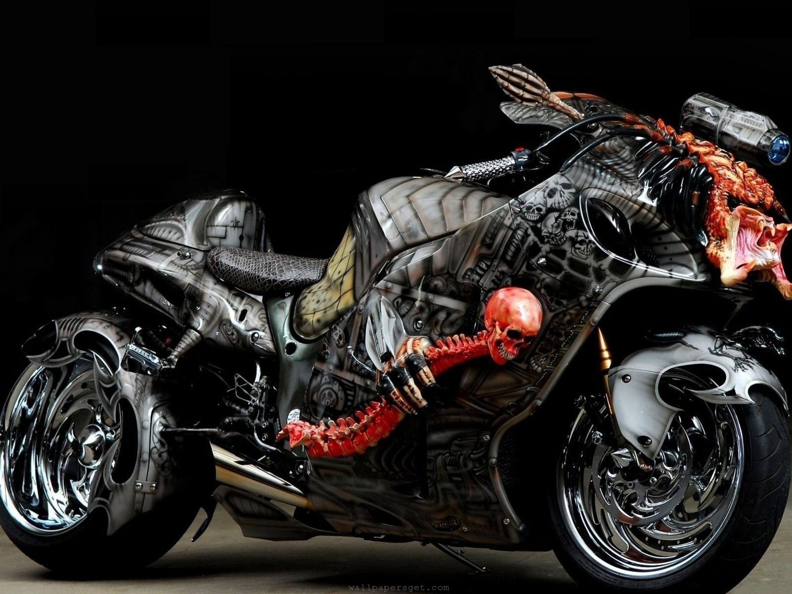 Moto custom, Suzuki Hayabusa, Aerografia, Teschio, 2K, schermata di blocco iPad