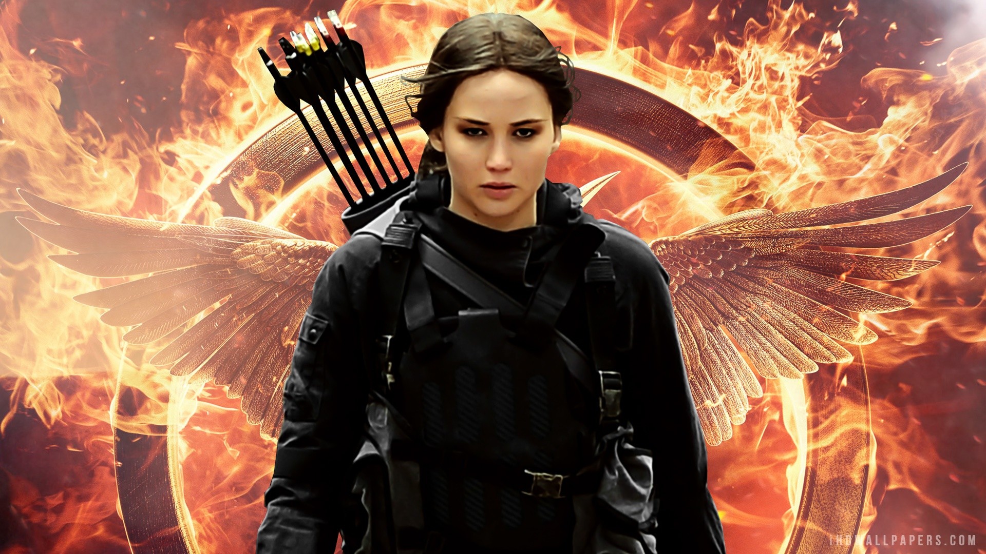 Jennifer Lawrence, Katniss Everdeen, Hunger Games: Il canto della rivolta, Ghiandaia imitatrice, Fuoco, wallpaper desktop