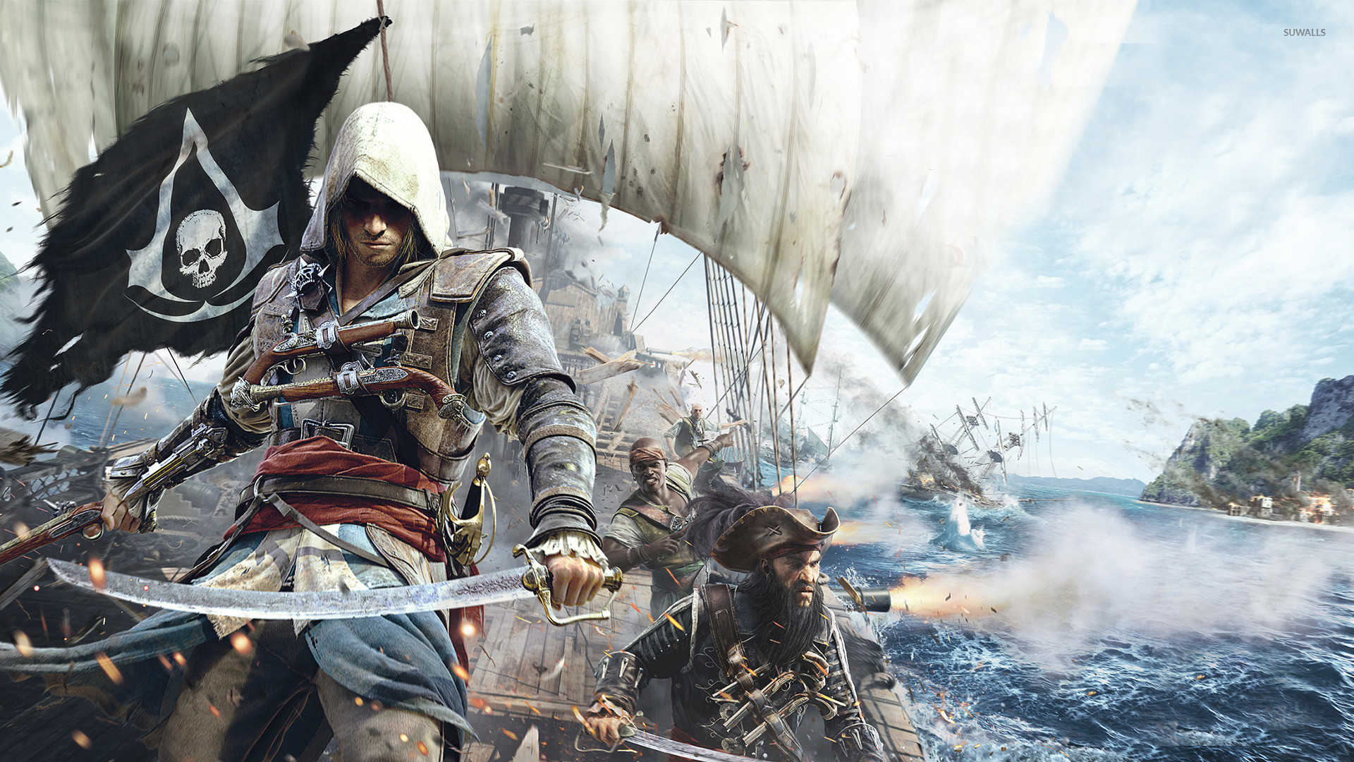 Edward Kenway, Assassin's Creed IV: Black Flag, Jolly Roger, Pirati, Mare, sfondo desktop 1080p