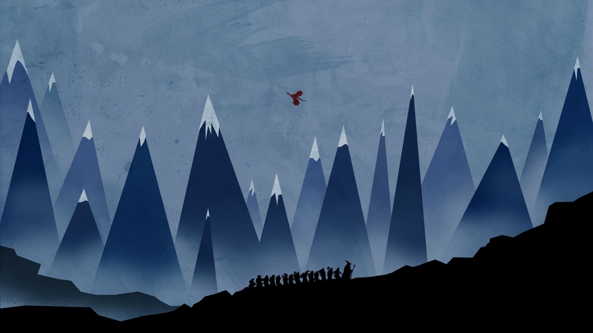 Lo Hobbit, Compagnia di Thorin, Montagne Nebbiose, Minimalismo, Illustrazione, sfondo desktop