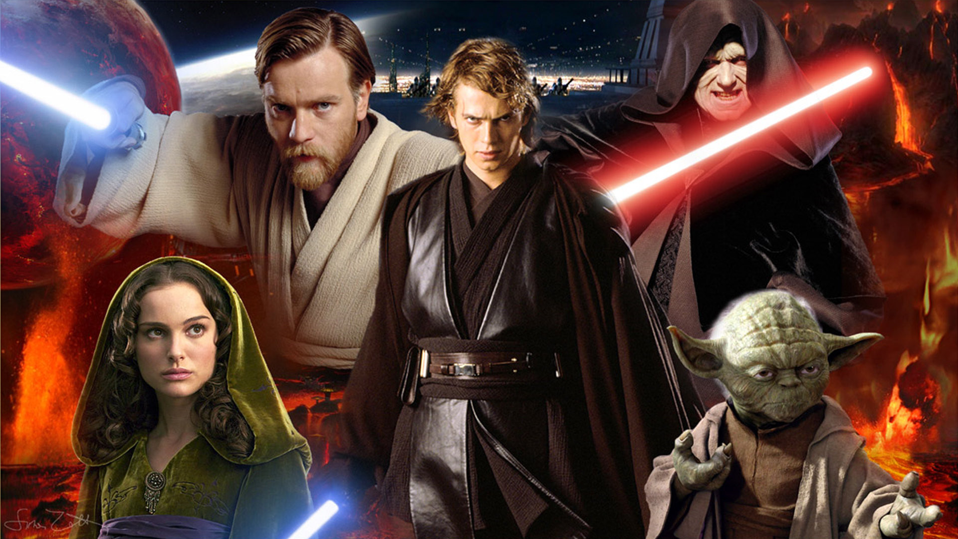 Star Wars: Episodio III - La vendetta dei Sith, Obi-Wan Kenobi, Ewan McGregor, Anakin Skywalker, Hayden Christensen, Yoda, sfondo 1080p