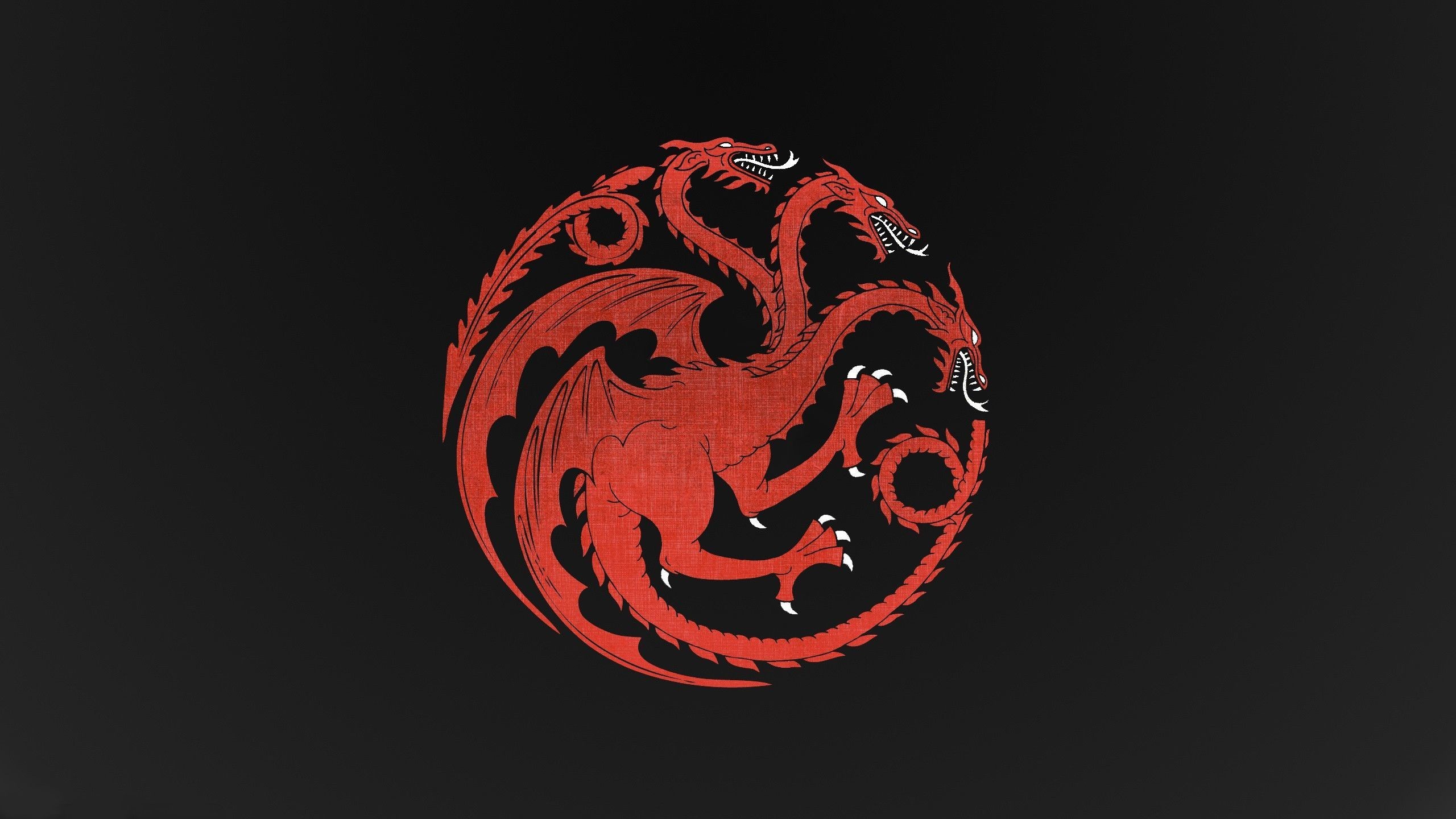Il Trono di Spade, Casa Targaryen, Drago a tre teste, Rosso, Sfondo nero, wallpaper desktop 2K