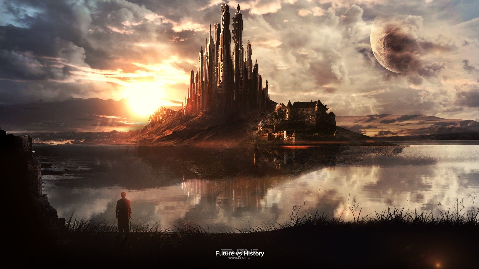 Castello, Lago, Pianeta, Fantasy, Full HD, sfondo desktop