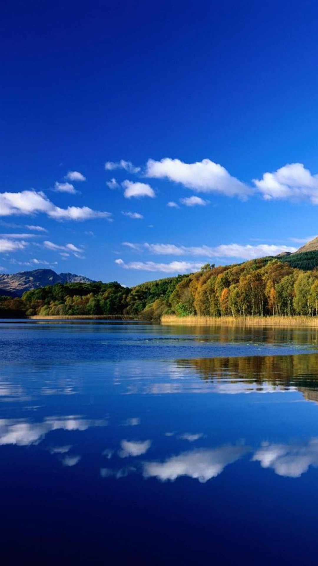 Lago, Riflesso, Cielo blu, Collina, Full HD, sfondo per iPhone e Android