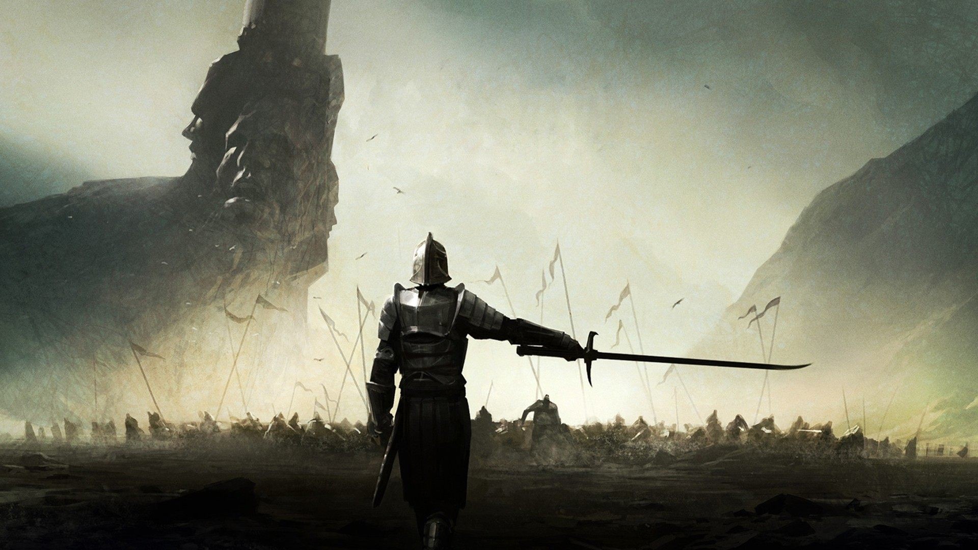Guerriero, Katana, Campo di battaglia, Nebbia, Full HD, wallpaper per PC