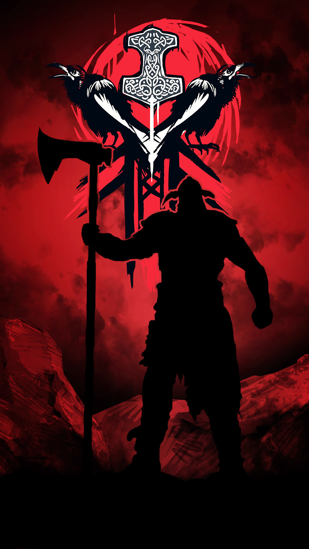 For Honor, Vichinghi, Emblema, Silhouette, Sfondo rosso, 1080x1920, schermata di blocco iPhone