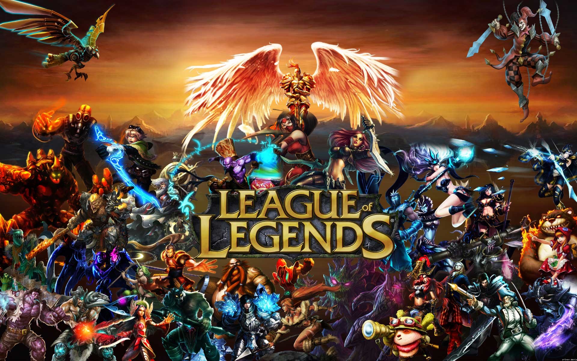 League of Legends, Logo, Campioni, Collage, 16:10 Full HD, sfondo widescreen