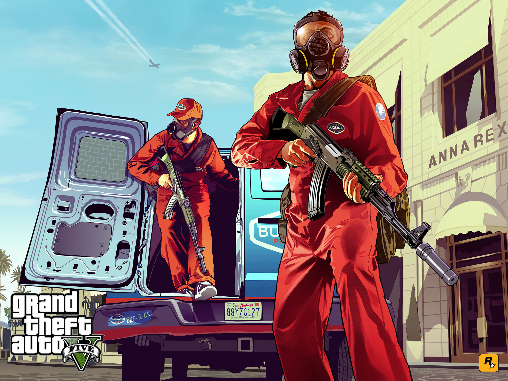 Grand Theft Auto V, Maschera antigas, Rapina, Tuta rossa, sfondo per iPad e tablet