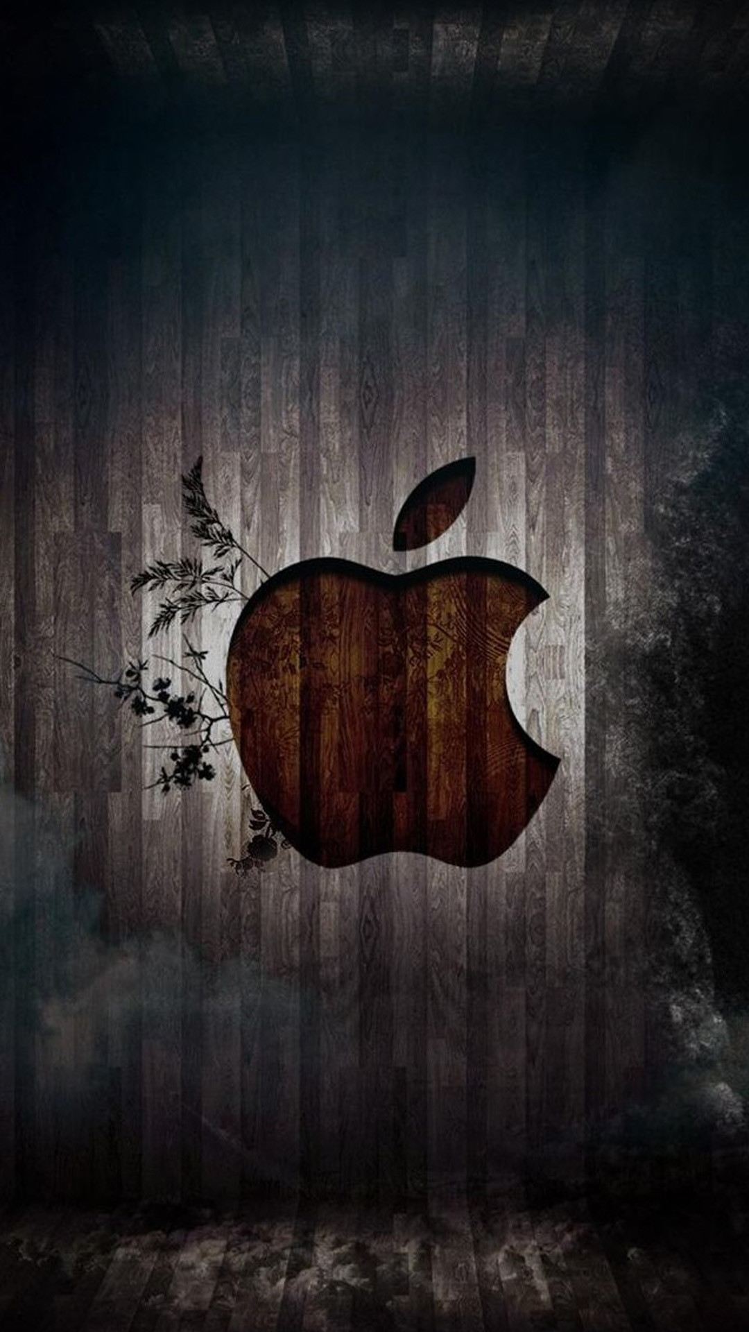 Logo Apple, Apple, Legno, Grunge, Sfondo scuro, Full HD, schermata di blocco iPhone 6S