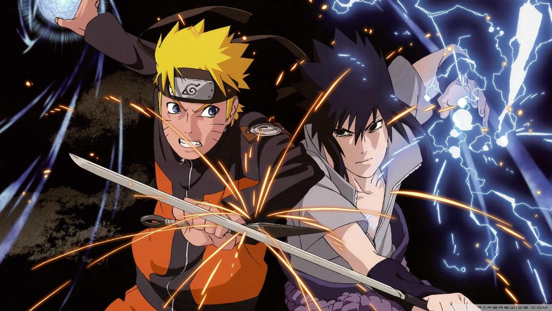 Naruto Uzumaki, Sasuke Uchiha, Katana, Chidori, Full HD, sfondo per PC
