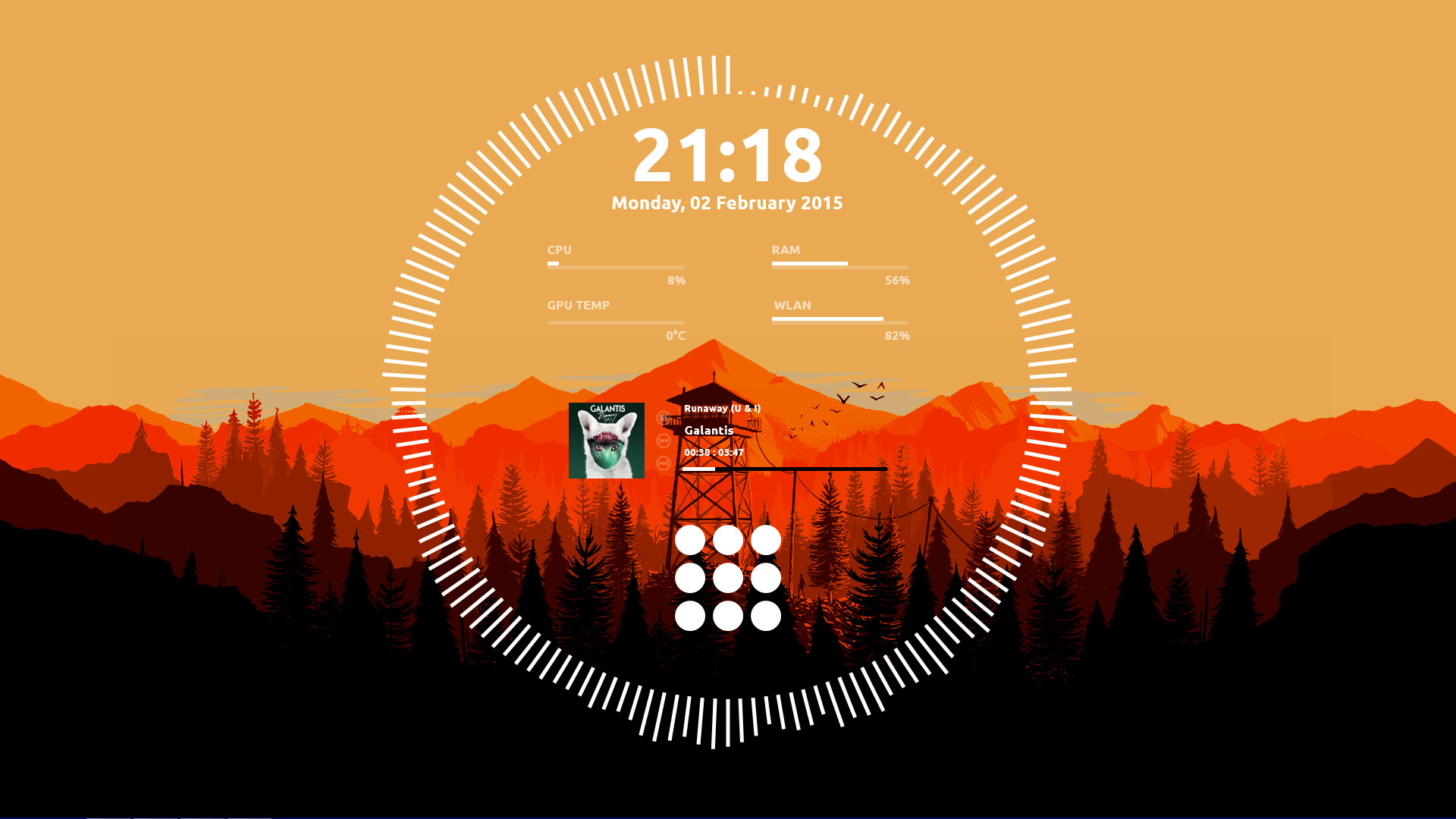 Firewatch, Orologio, Desktop personalizzato, Arancione, Full HD, sfondo per PC e portatile