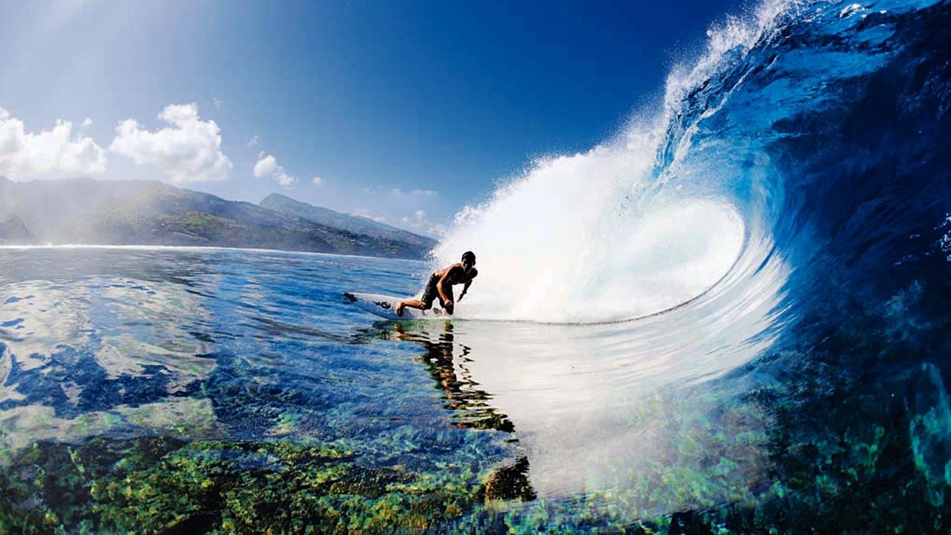 Teahupo'o, Tahiti, Surfista, Onda tubolare, Oceano, Full HD, sfondo per PC e portatile