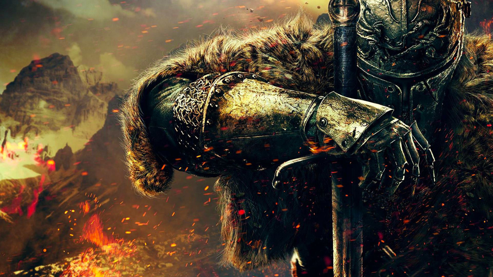 Dark Souls II, Cavaliere in armatura, Mantello di pelliccia, Braci, sfondo per portatile
