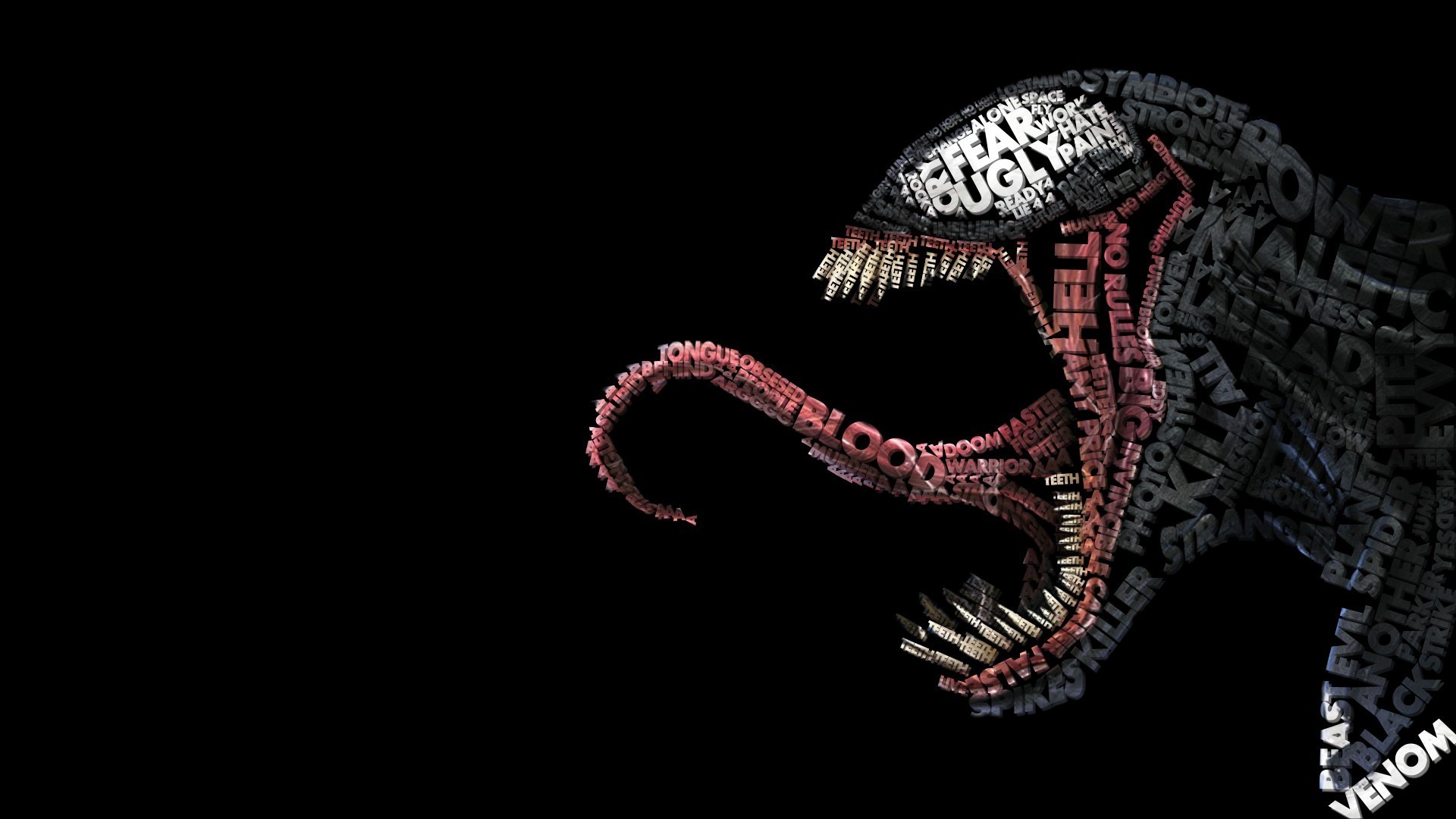 Venom, Tipografia, Arte testuale, Sfondo nero, Full HD, wallpaper per portatile