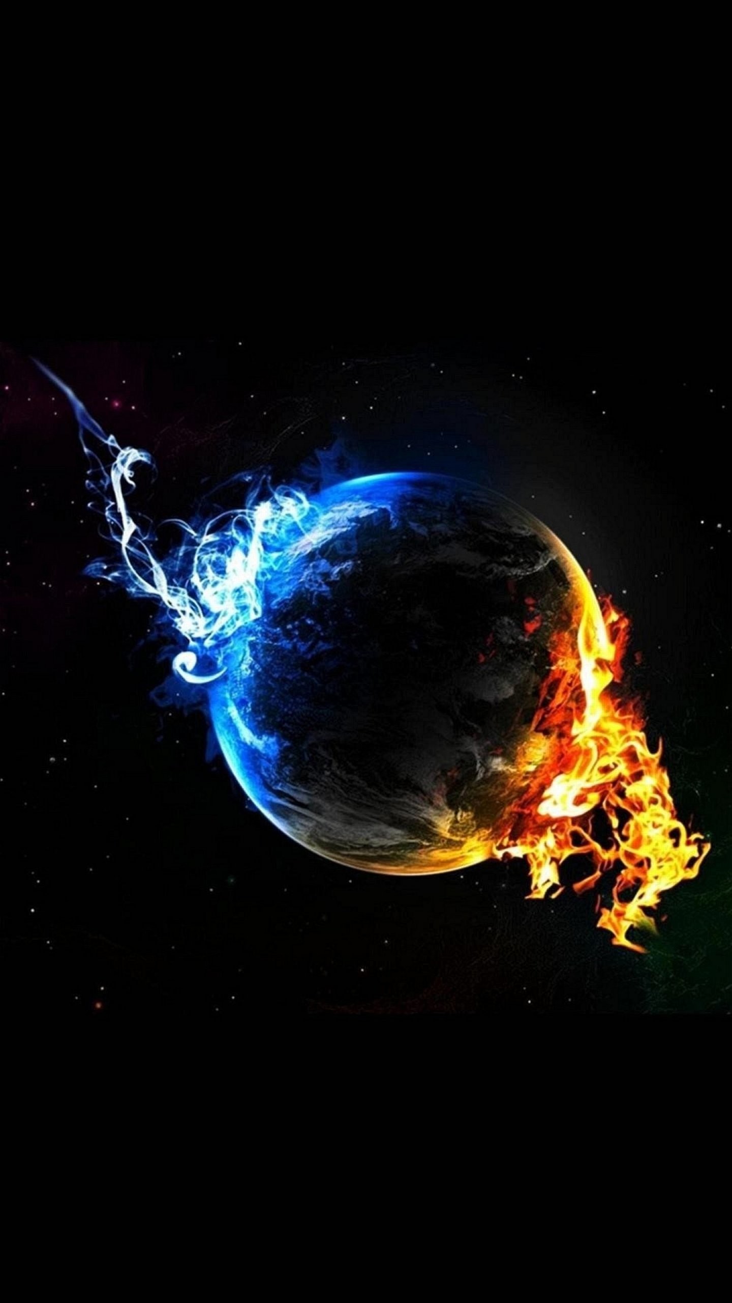Pianeta, Fuoco e ghiaccio, Spazio, Sfondo nero, wallpaper iPhone 7