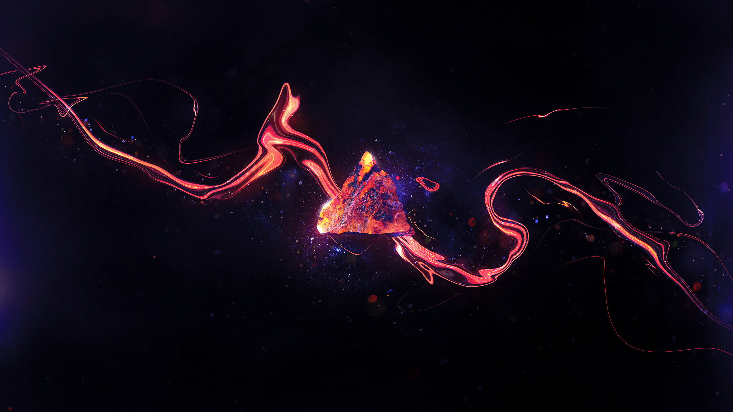 Fumo, Triangolo, Linee luminose, Sfondo scuro, 2K, wallpaper per computer