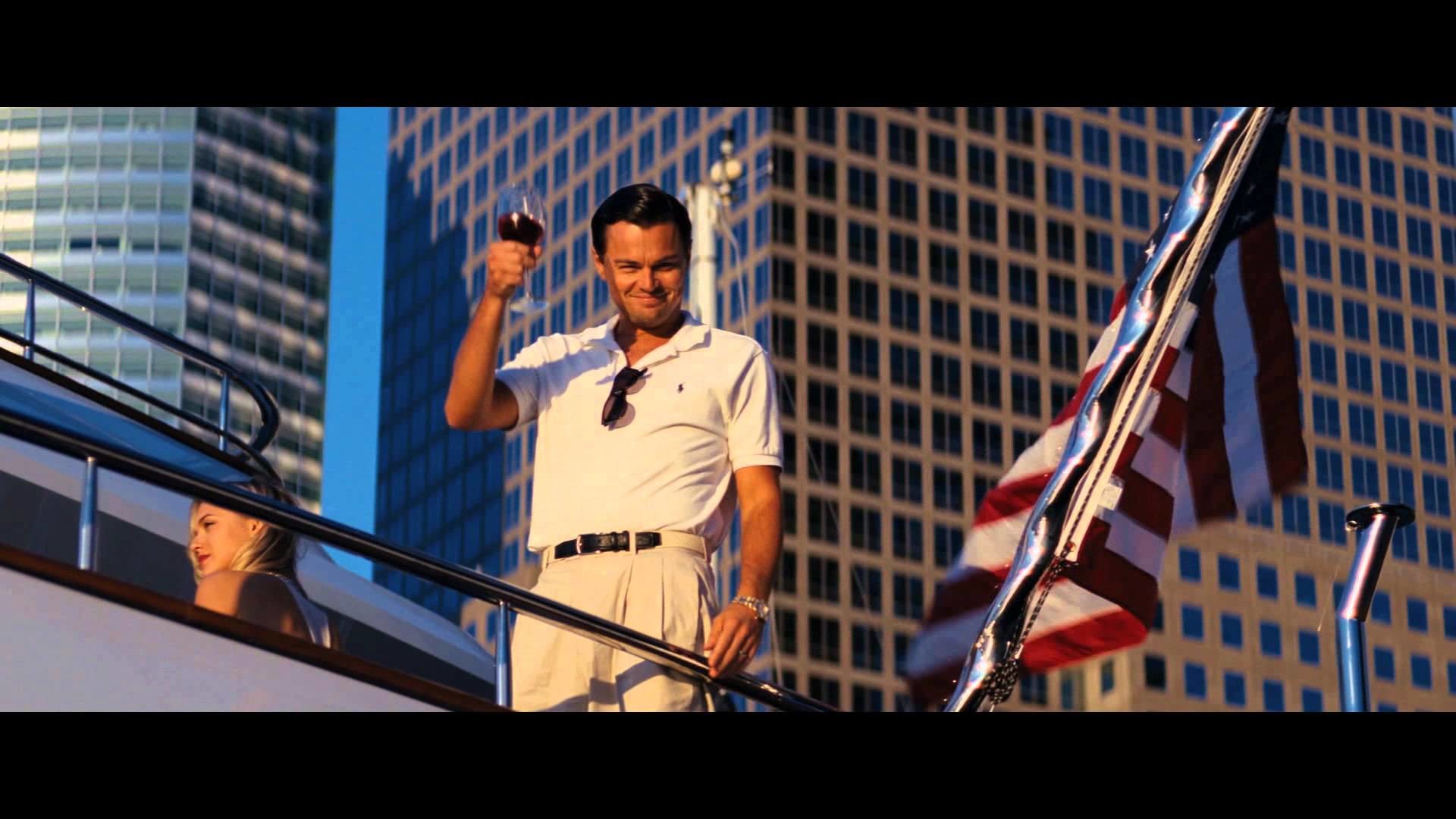 Leonardo DiCaprio, Jordan Belfort, The Wolf of Wall Street, Bandiera americana, Yacht, sfondo 1080p